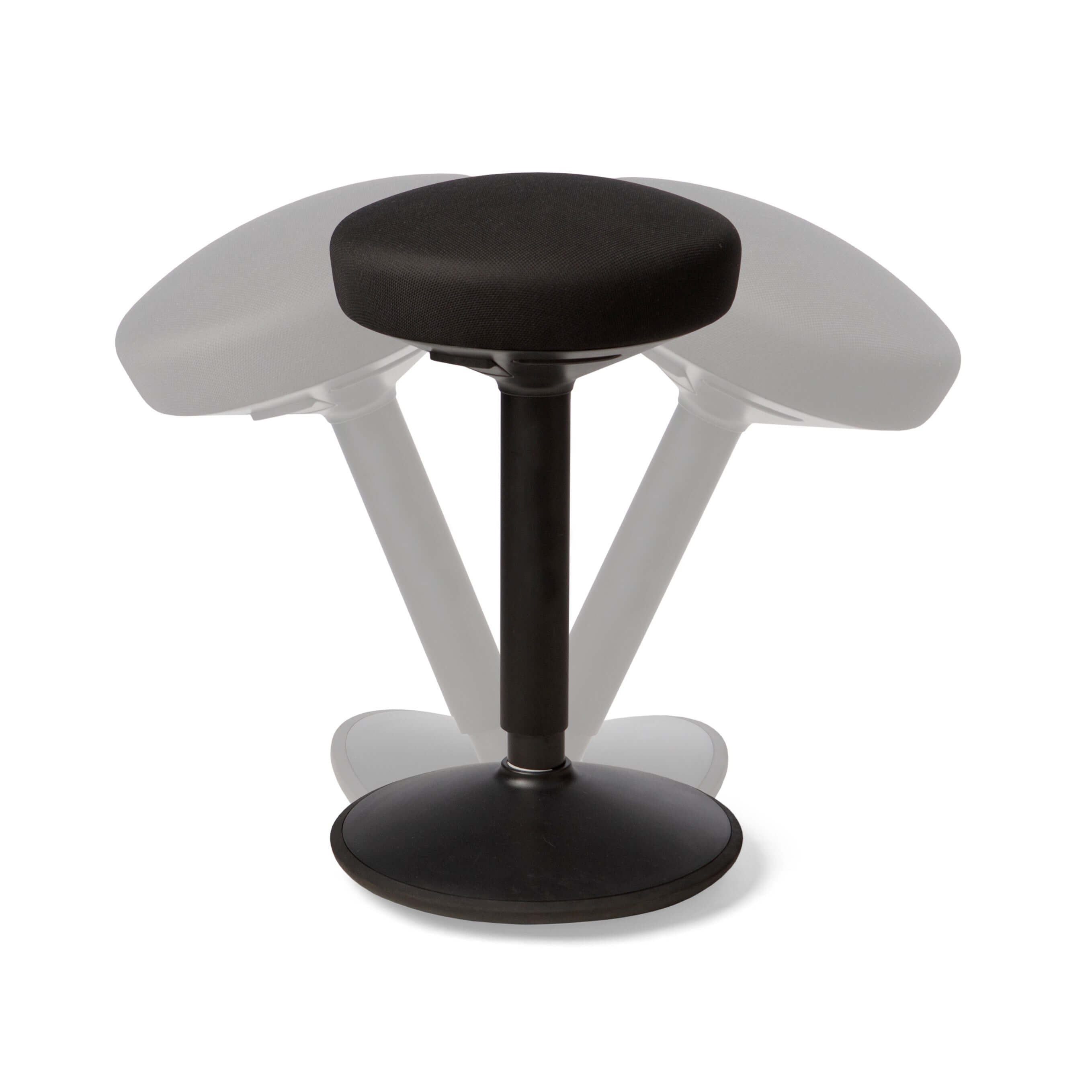 FitSit activity chair in black fabric demonstrating adjustable height and ergonomic design for active work and comfort.