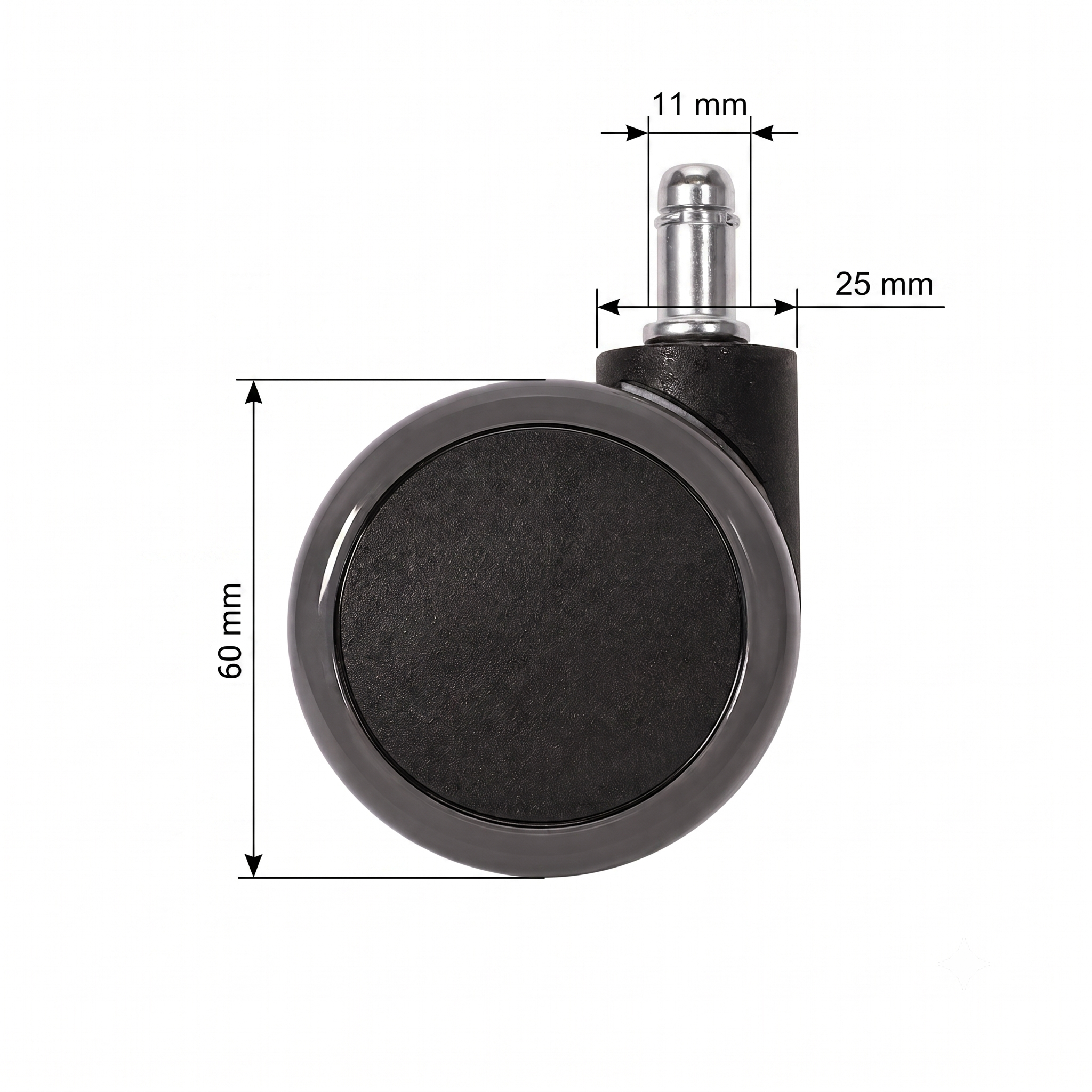 Tuolin pyöräsarja 60 mm, pehmeä pinta, 11 mm tappi (5 kpl)