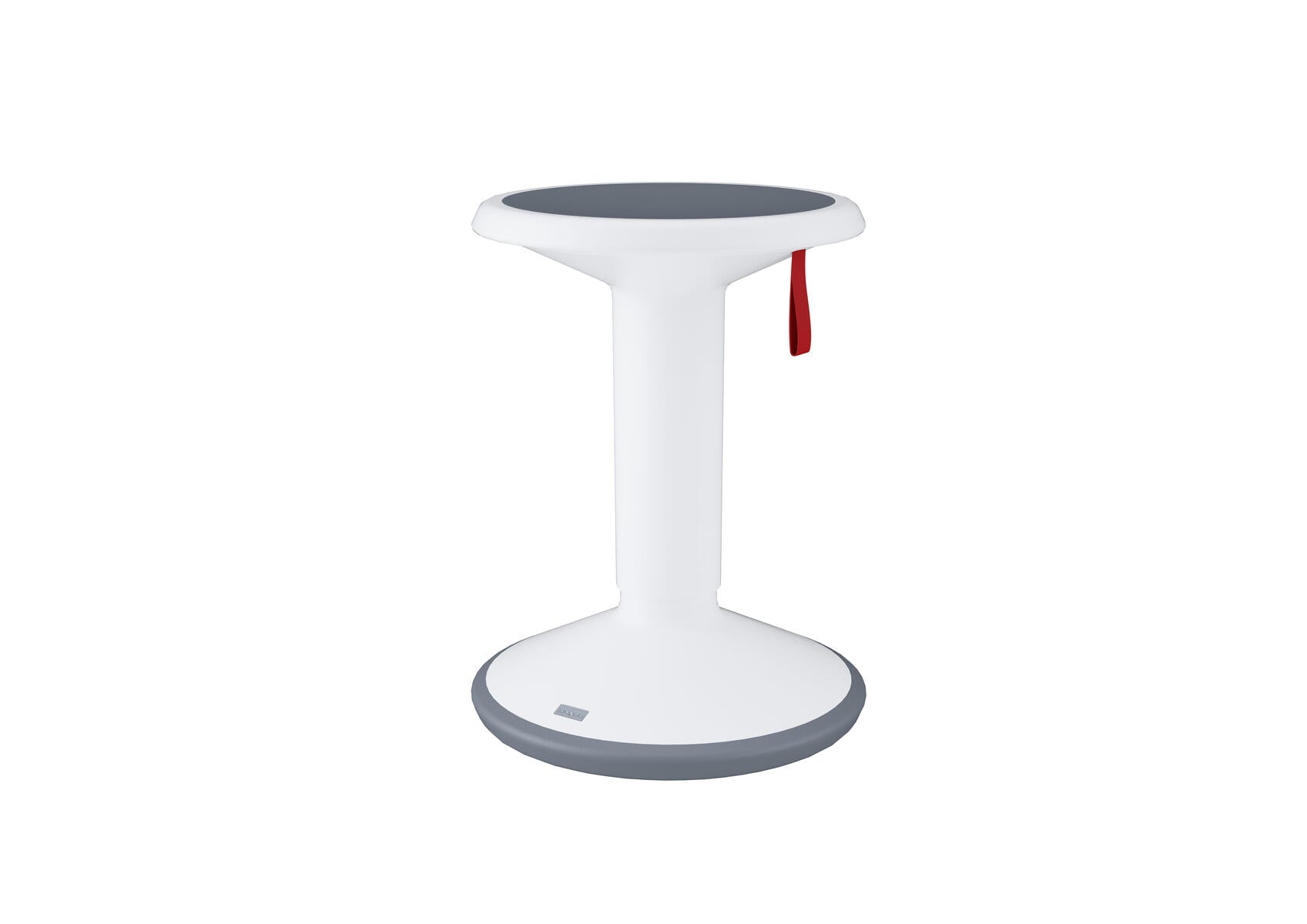 UPis1 90 junior stool, modern white ergonomic chair with height adjustment and stylish red loop.