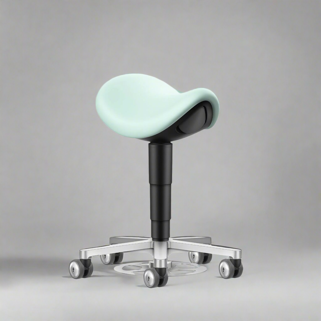 Stool laboratorium/medicinsk sadelstol – med fotreglage, mintgrönt konstläder