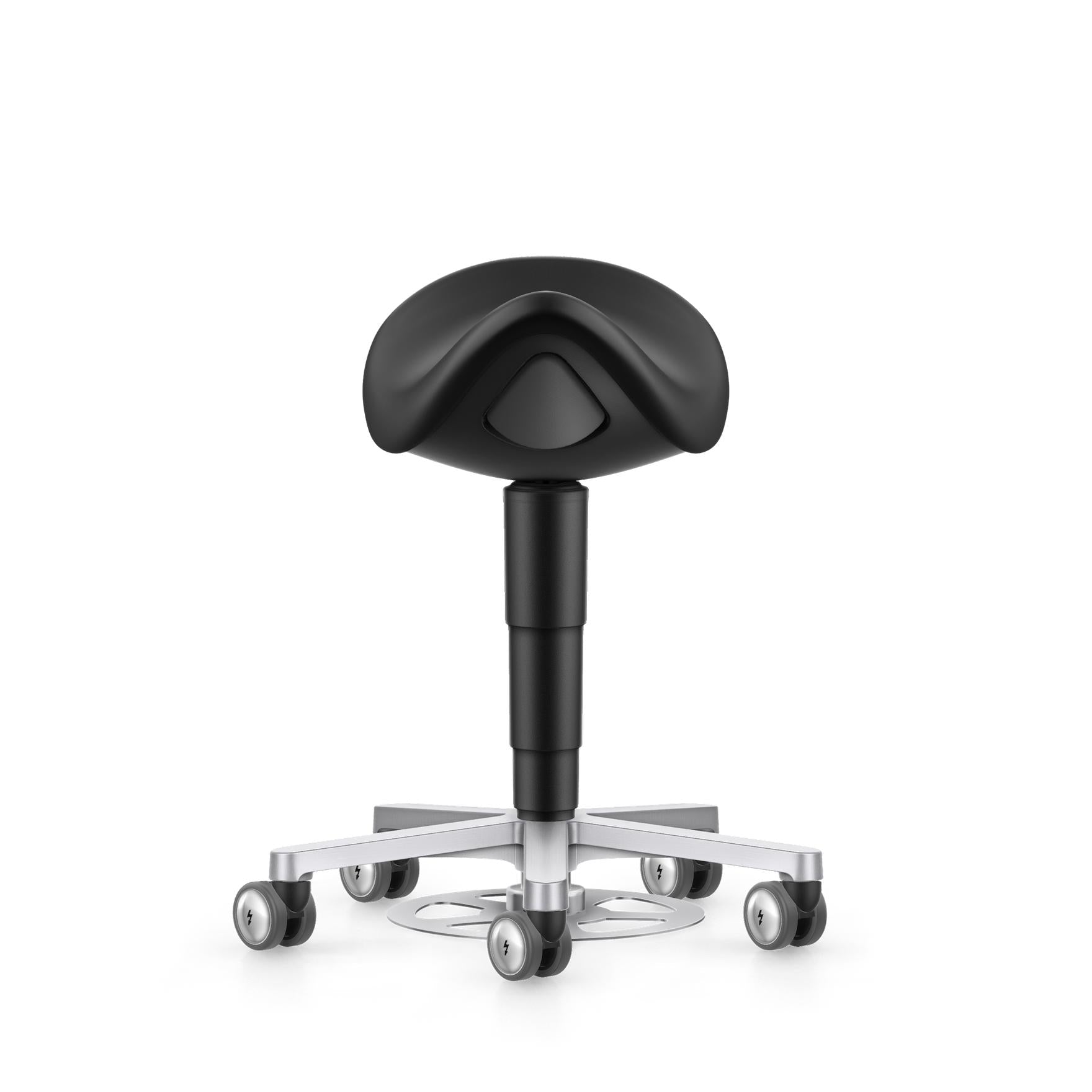 Stool Cleanroom sadelstol - fotpedal, svart konstläder