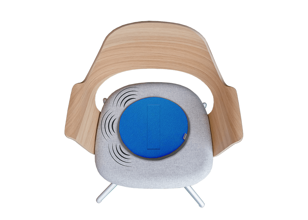 Blue Seat Guard with ErgoFinland Cushion on Wooden Chair, Enhancing Sitting Comfort and Health