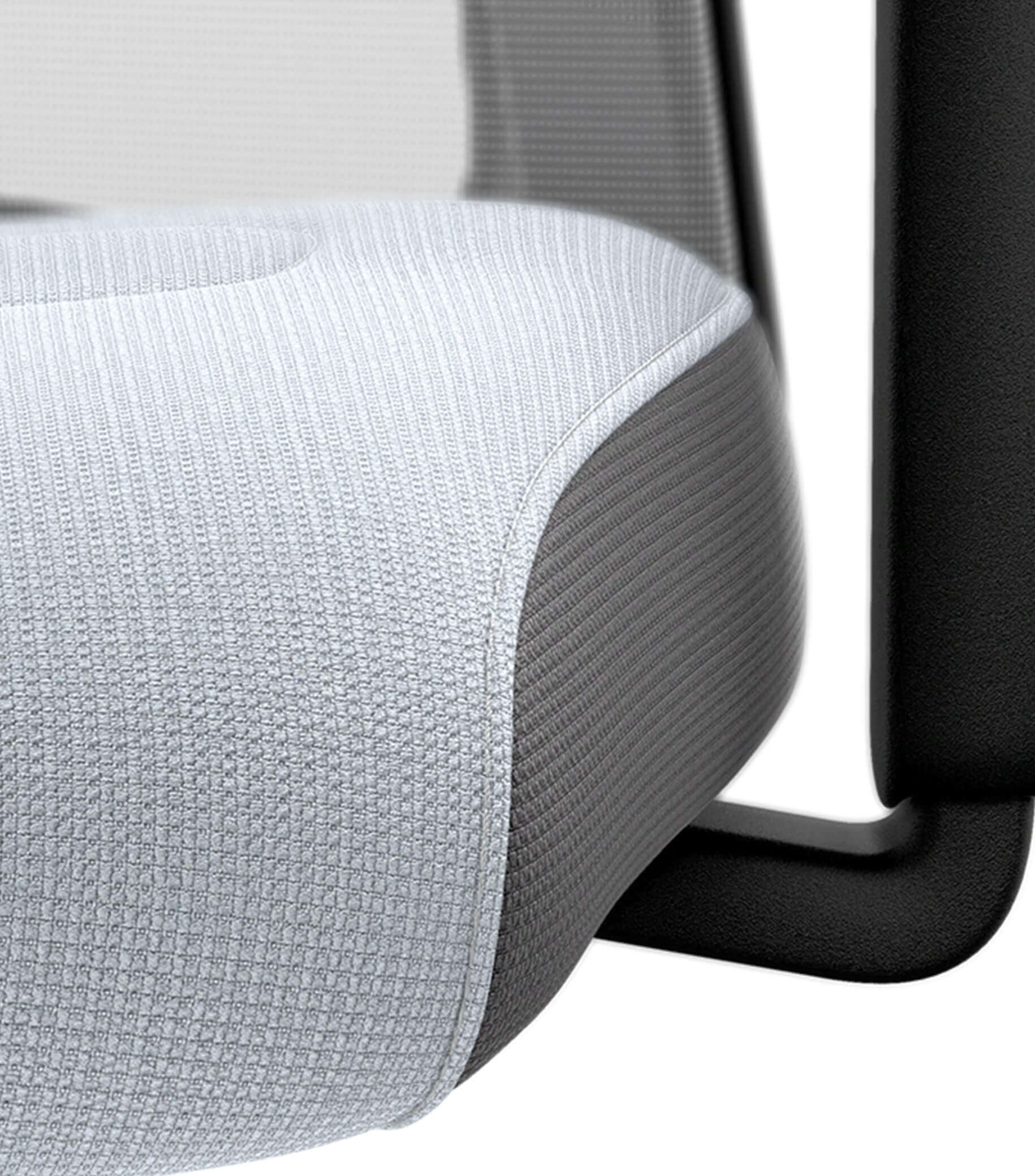 Ergonomic chair seat with white mesh back and T-armrests featuring Flextech synchro mechanism for active sitting and spine support.