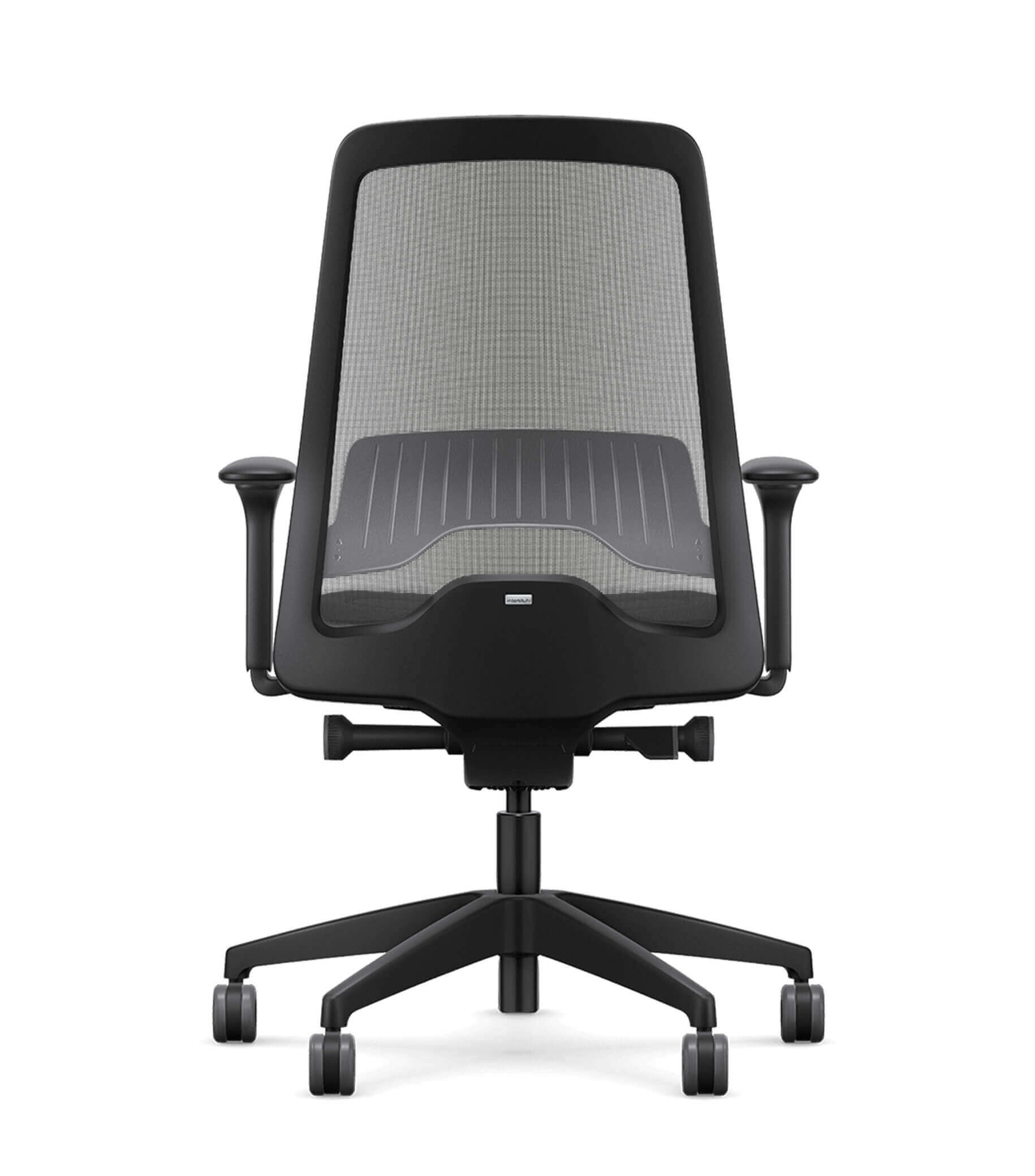 Ergonomic office chair with anthracite mesh back, T-armrests, and Flextech synchro mechanism for active sitting