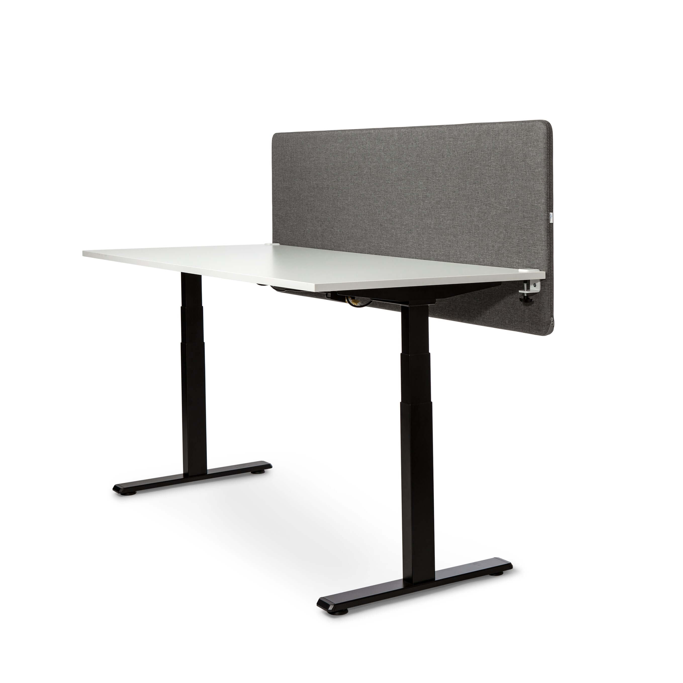 Soundproof grey desk screen 1400x650 mm for privacy and focus in an open office environment.