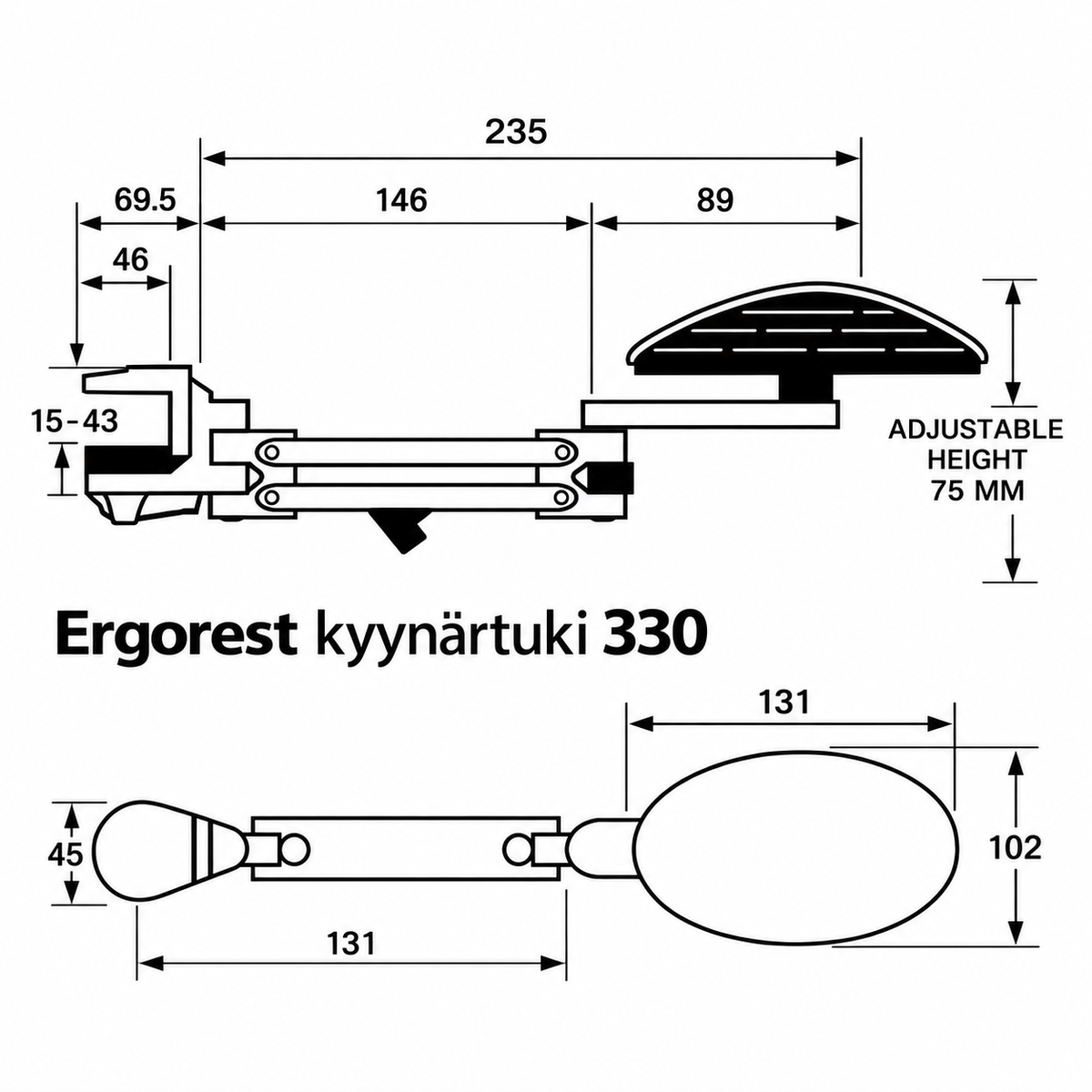 Ergorest underarmsstöd 330, vit