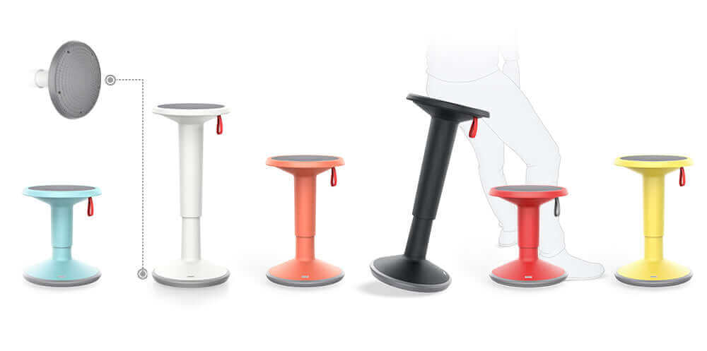 UPis1 aktiivituoli eri väreissä, korkeus säädettävä, moderni ja ergonominen muotoilu.