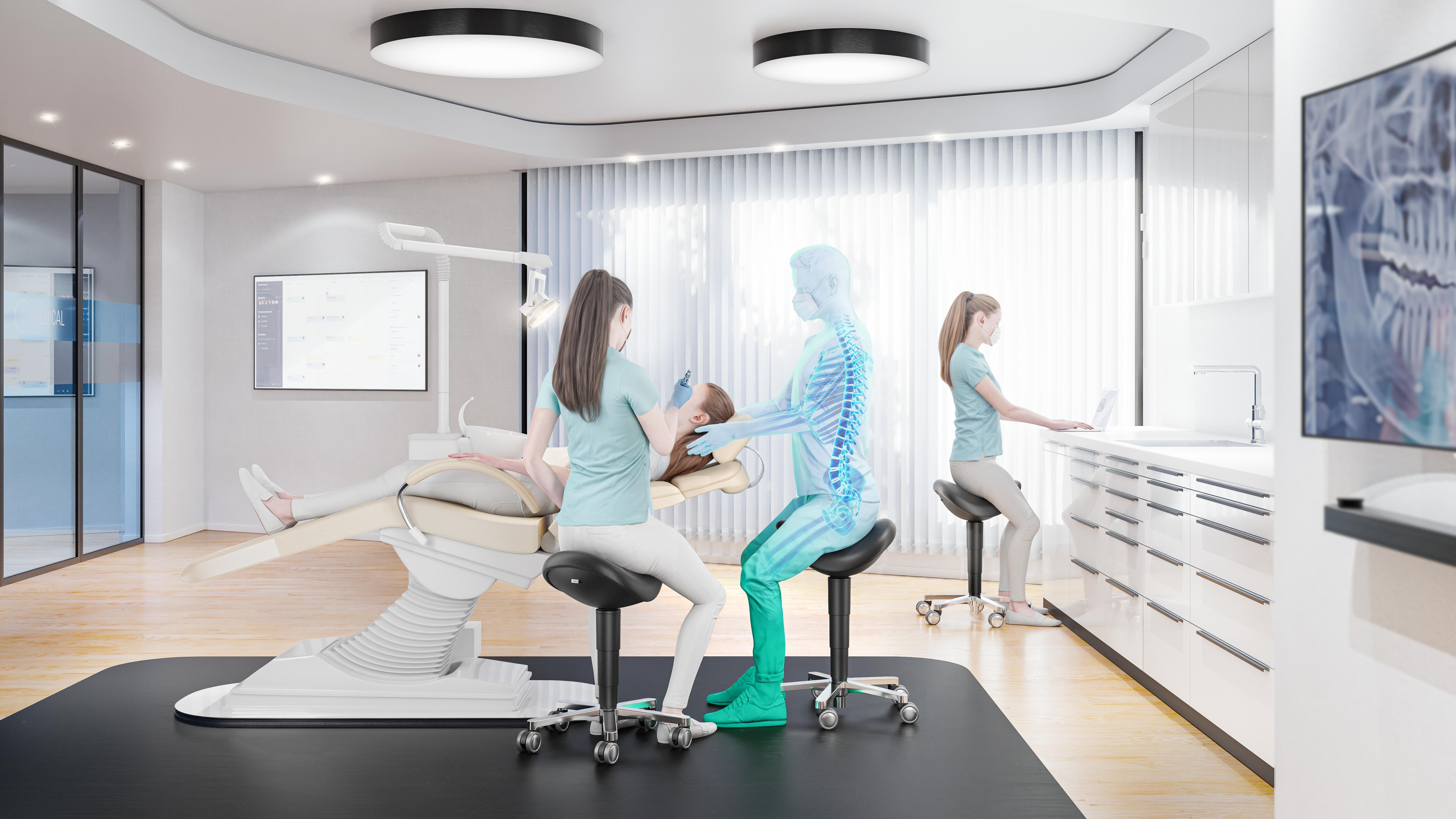Stool laboratorie/medical sadelstol, aprikos konstläder