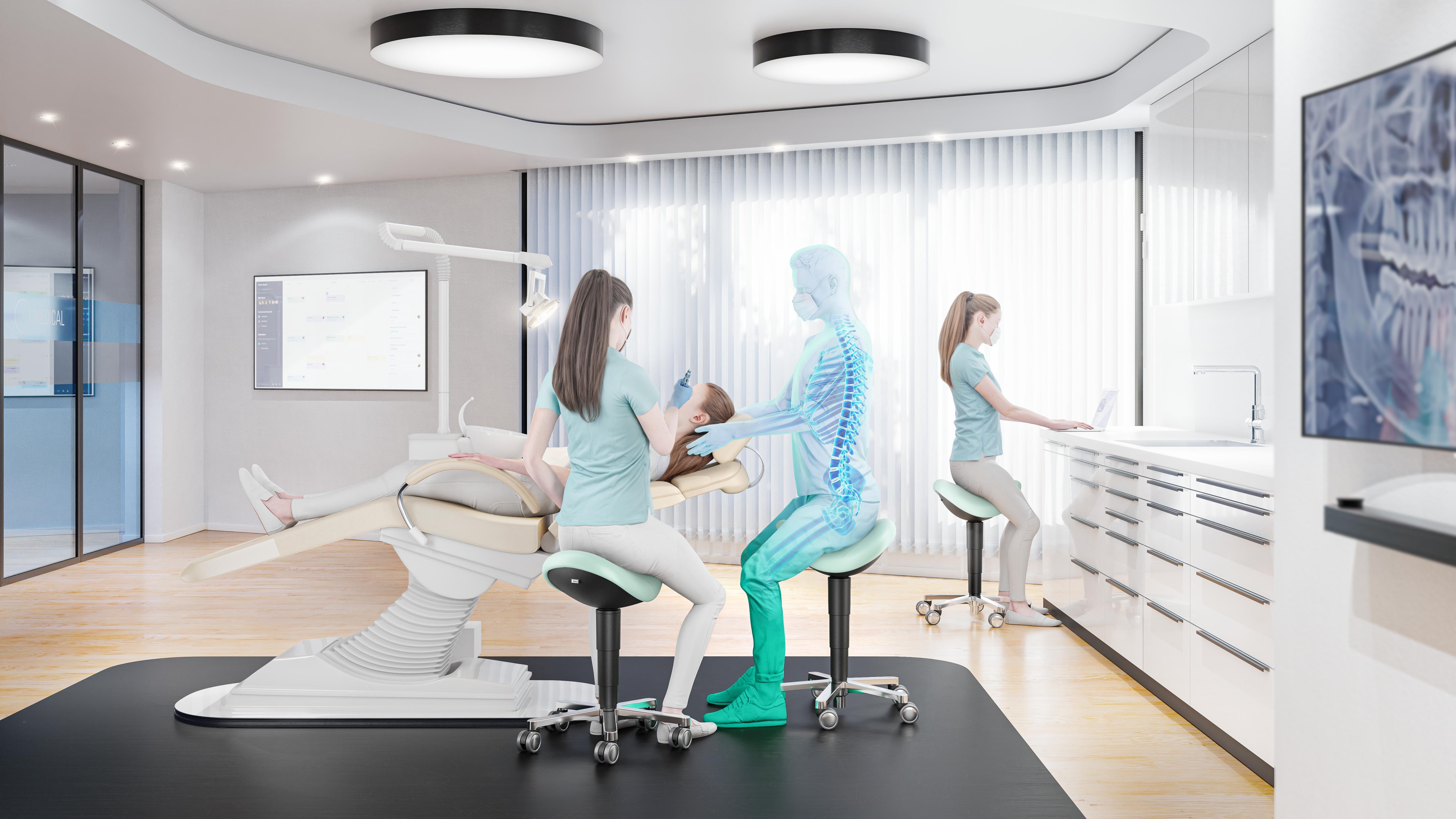 Stool laboratorie/medical sadelstol, aprikos konstläder