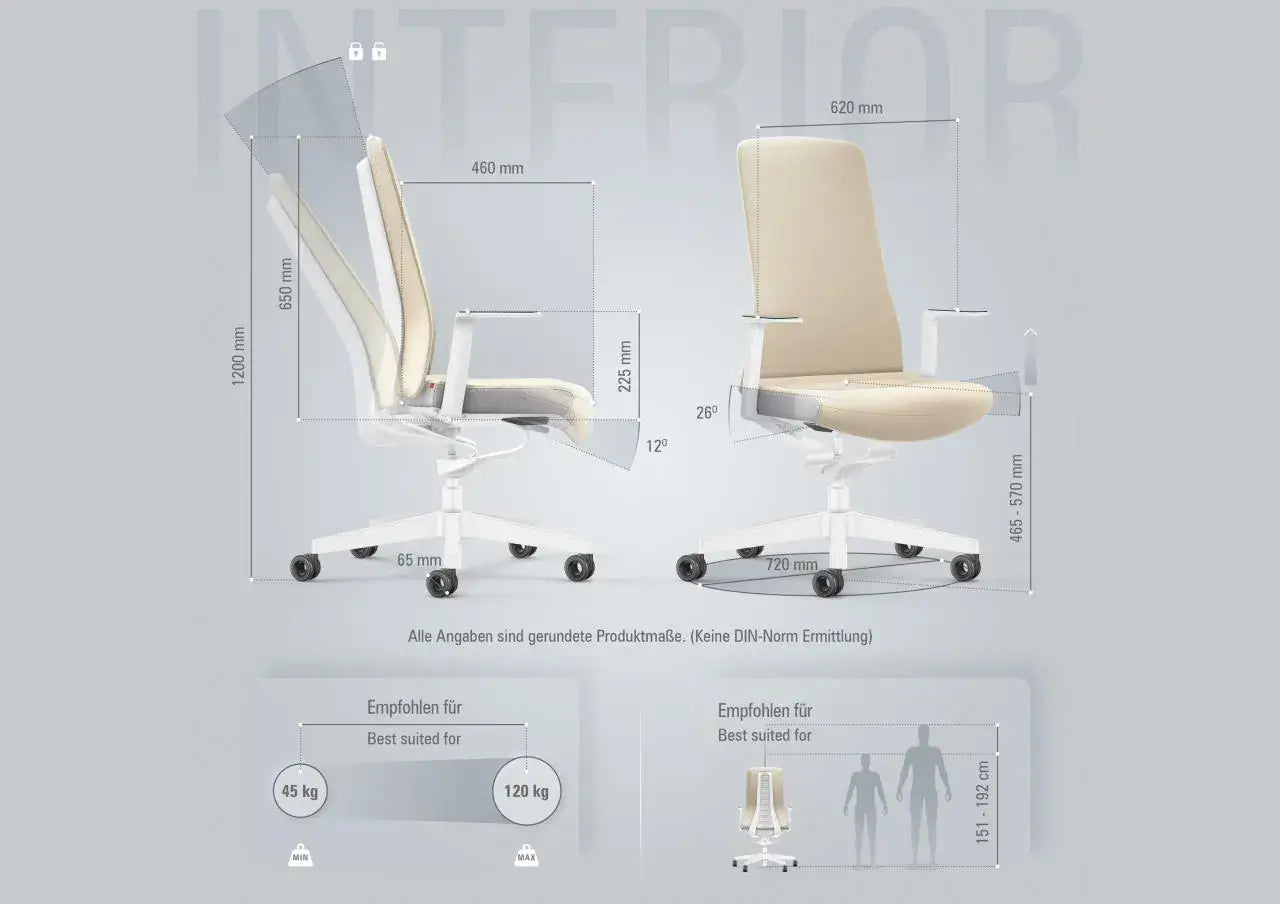 Ergonomic white office chair with Smart-Spring technology, padded backrest, and adjustable seat for active sitting and enhanced comfort.