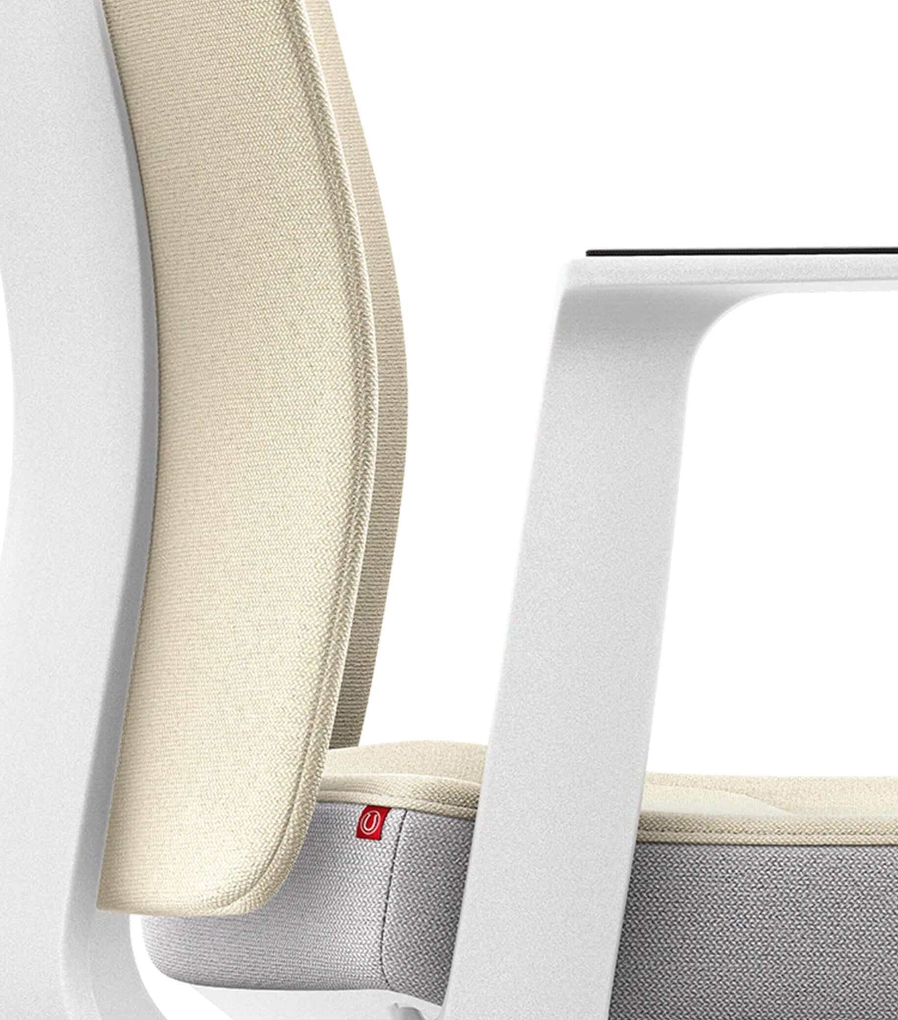 Ergonomic white chair with padded backrest and Smart-Spring technology for active sitting.