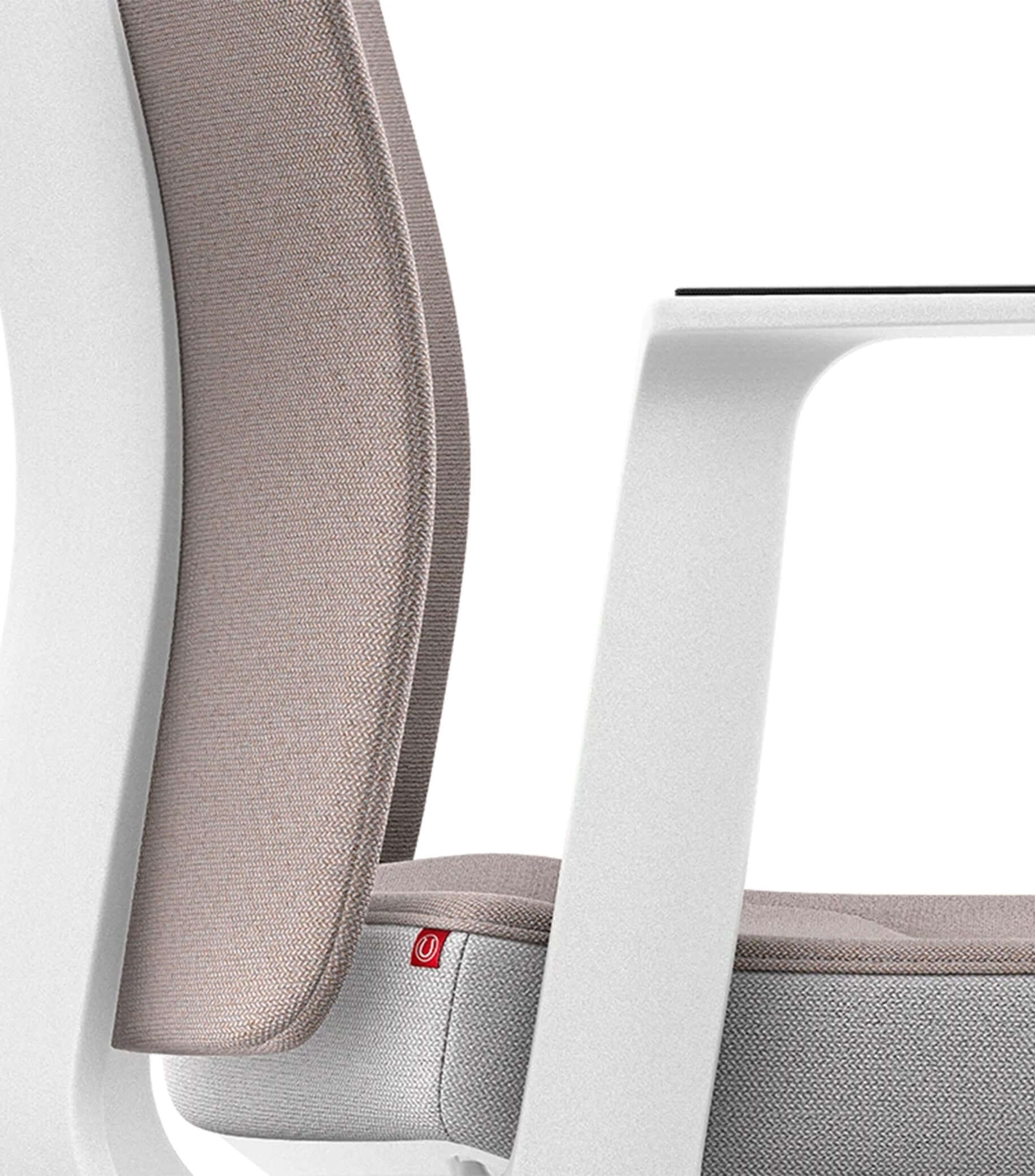 Ergonomic chair with Smart-Spring technology, padded backrest, and white design for enhanced mobility and comfort.