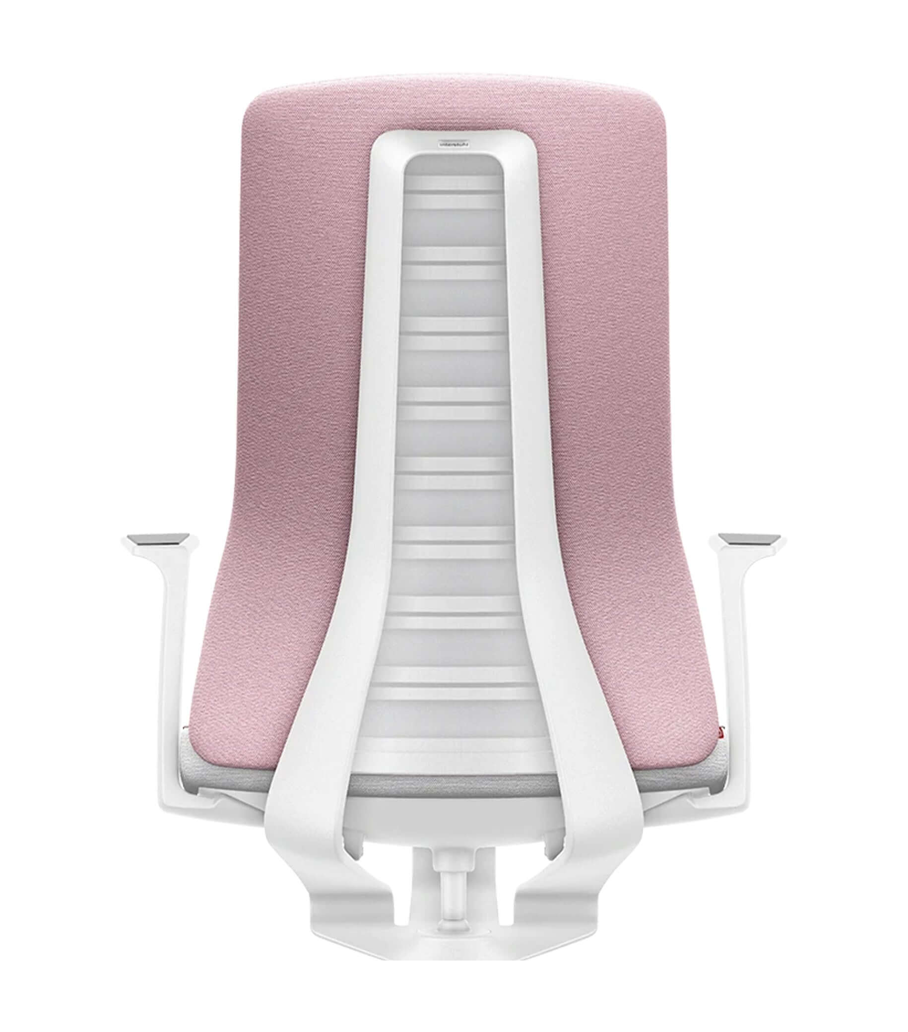 White ergonomic chair with padded Era rosa backrest featuring Smart-Spring technology for active sitting and improved movement.