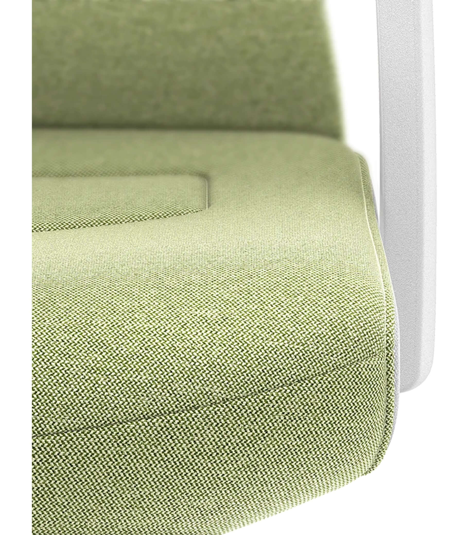 Close-up of a padded green seat showcasing ergonomic design with Smart-Spring technology for active sitting and improved circulation.