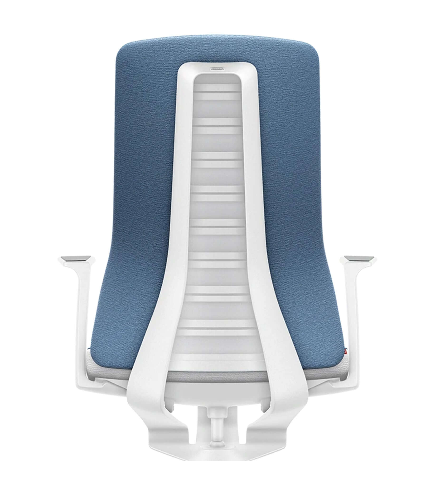 PURE Interior Edition #05 chair with Smart-Spring tech, padded backrest, Era blue upholstery, white frame, ergonomic design.