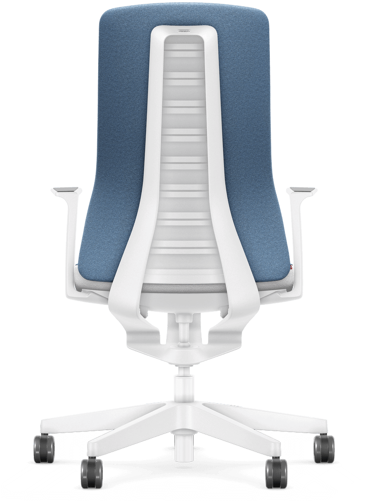 Ergonomic office chair with Smart-Spring technology, padded backrest, and Era blue upholstery for active sitting and spine support.