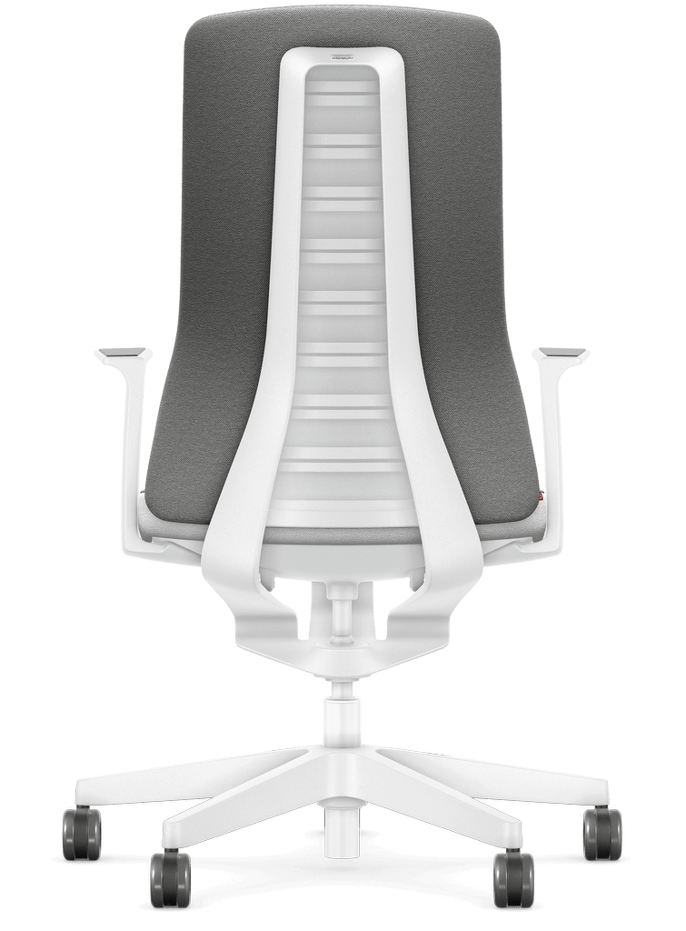 White ergonomic office chair with padded Era Grey backrest and Smart-Spring technology for enhanced comfort and mobility.