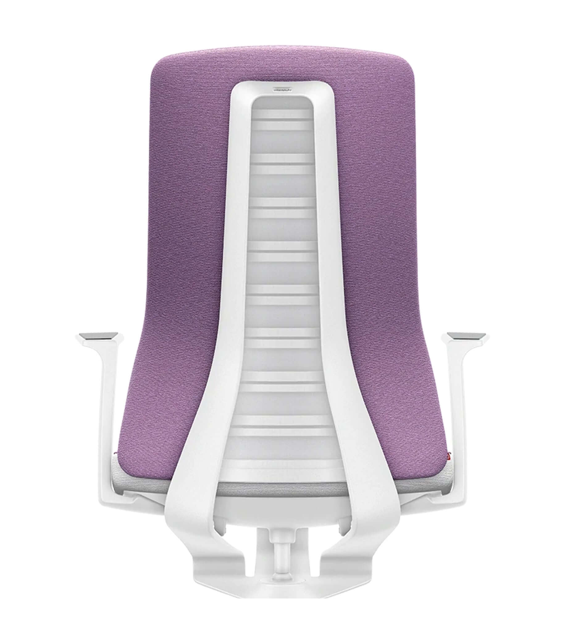 Ergonomic white and purple office chair with padded backrest featuring Smart-Spring technology for active sitting and spine support.