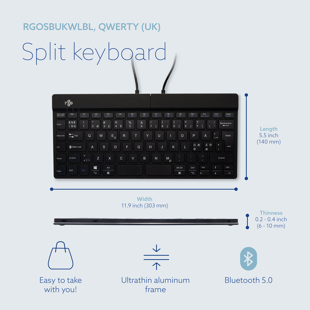 Ergo-R Black, delat minitangentbord - Bluetooth
