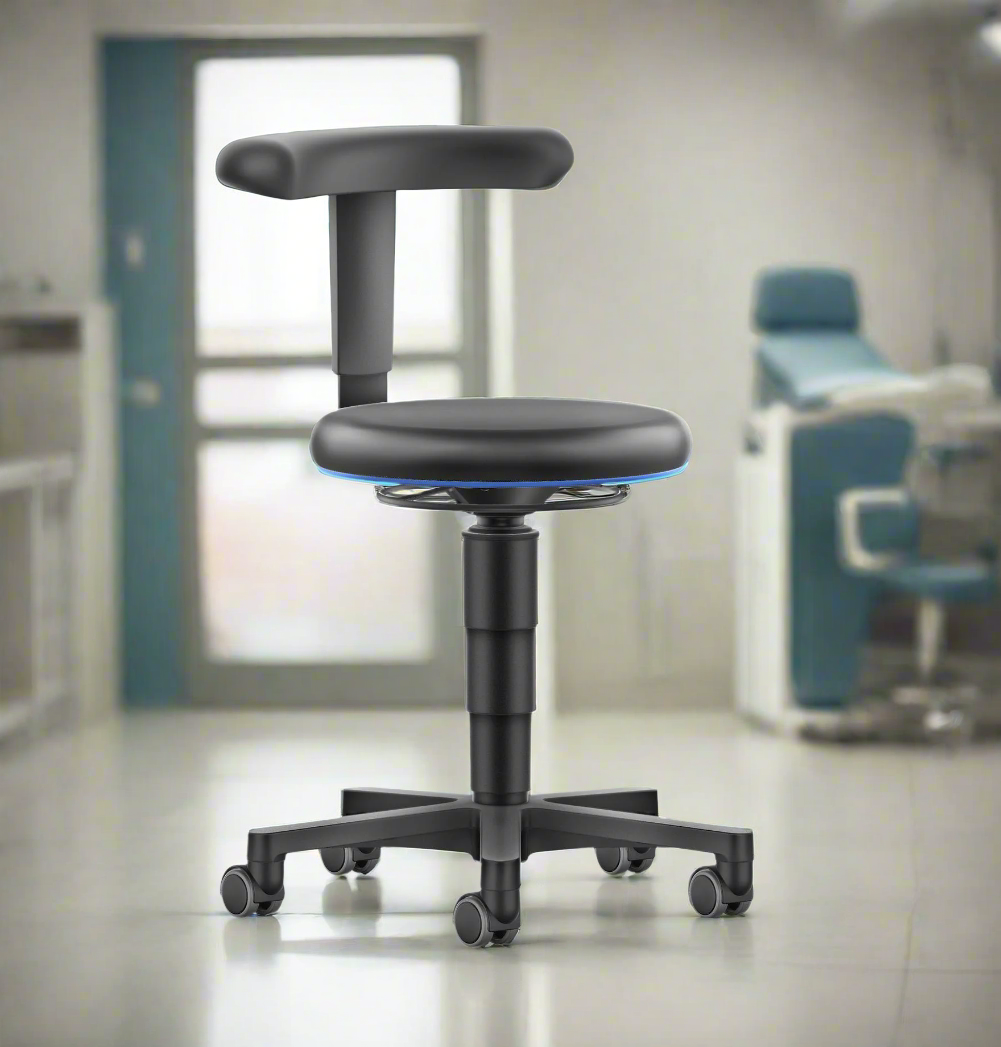 Stool työjakkara - säädettävä selkätuki, musta keinonahka