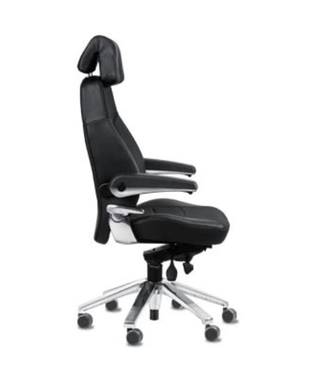 Svenstol S5 24/7 tuoli, musta nahka, ergonominen, 6-jalkainen pohja, 6-suuntaista pääntukea.