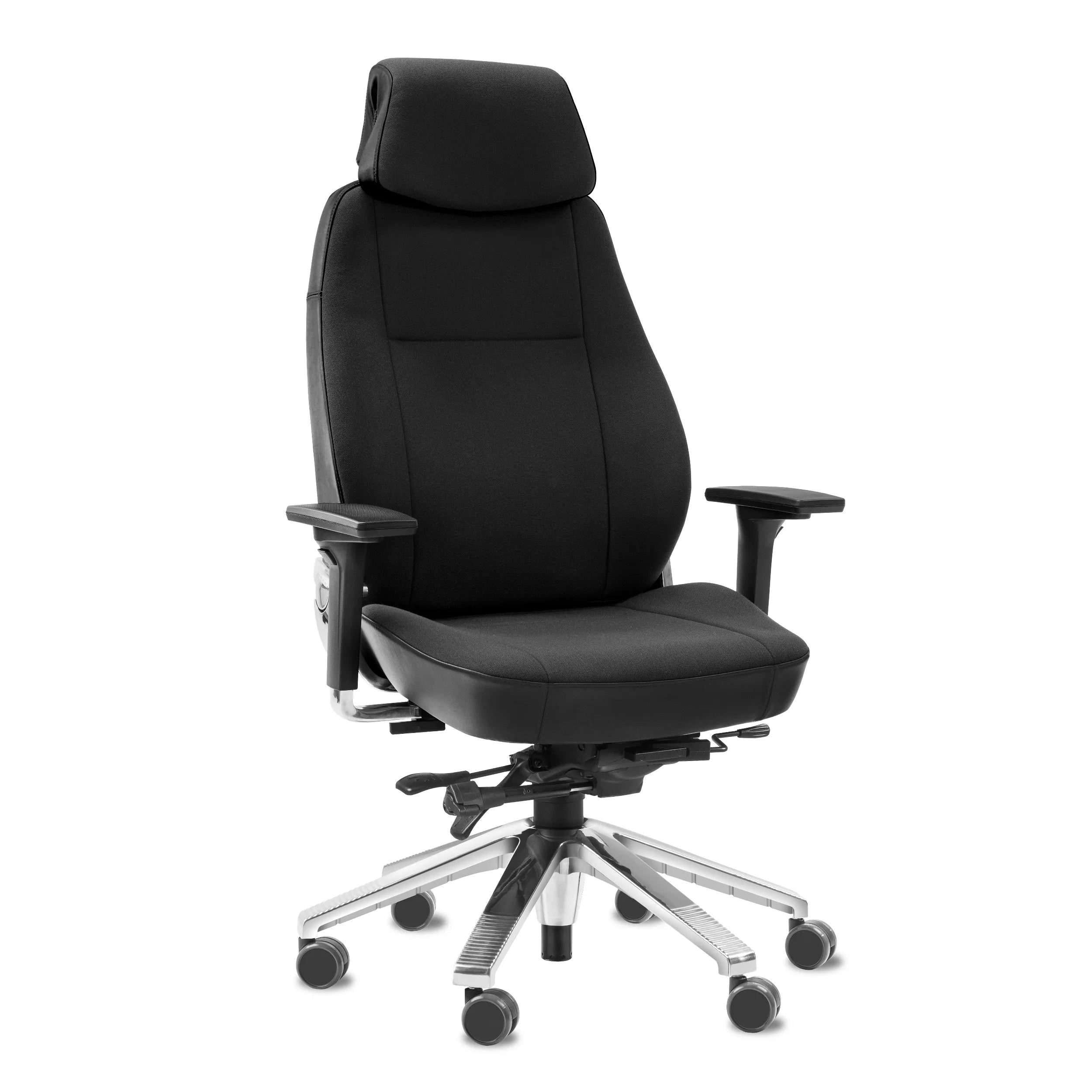 Svenstol S5 24/7 tuoli, musta, mukautuva, ohjauskeskustyöhön, 6-jalkainen tukijalka, ergonominen.