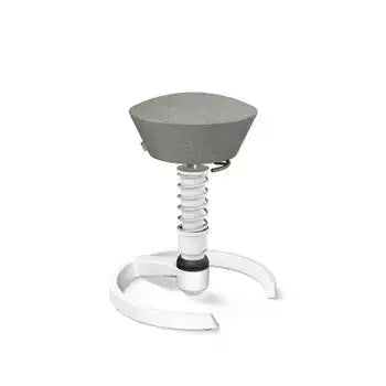 Swopper active chair in grey wool fabric featuring ergonomic 3D movement technology for enhanced office comfort.