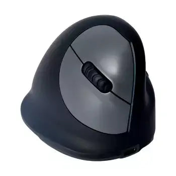 Ergonomic R-Go HE Wireless Mouse with vertical design to prevent RSI, promoting forearm movement, lightweight and Bluetooth-enabled.