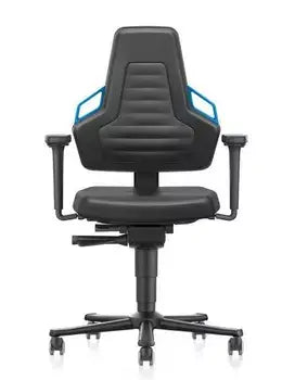 Nexxit work chair in black artificial leather with ergonomic design and adjustable features, ideal for industrial use.