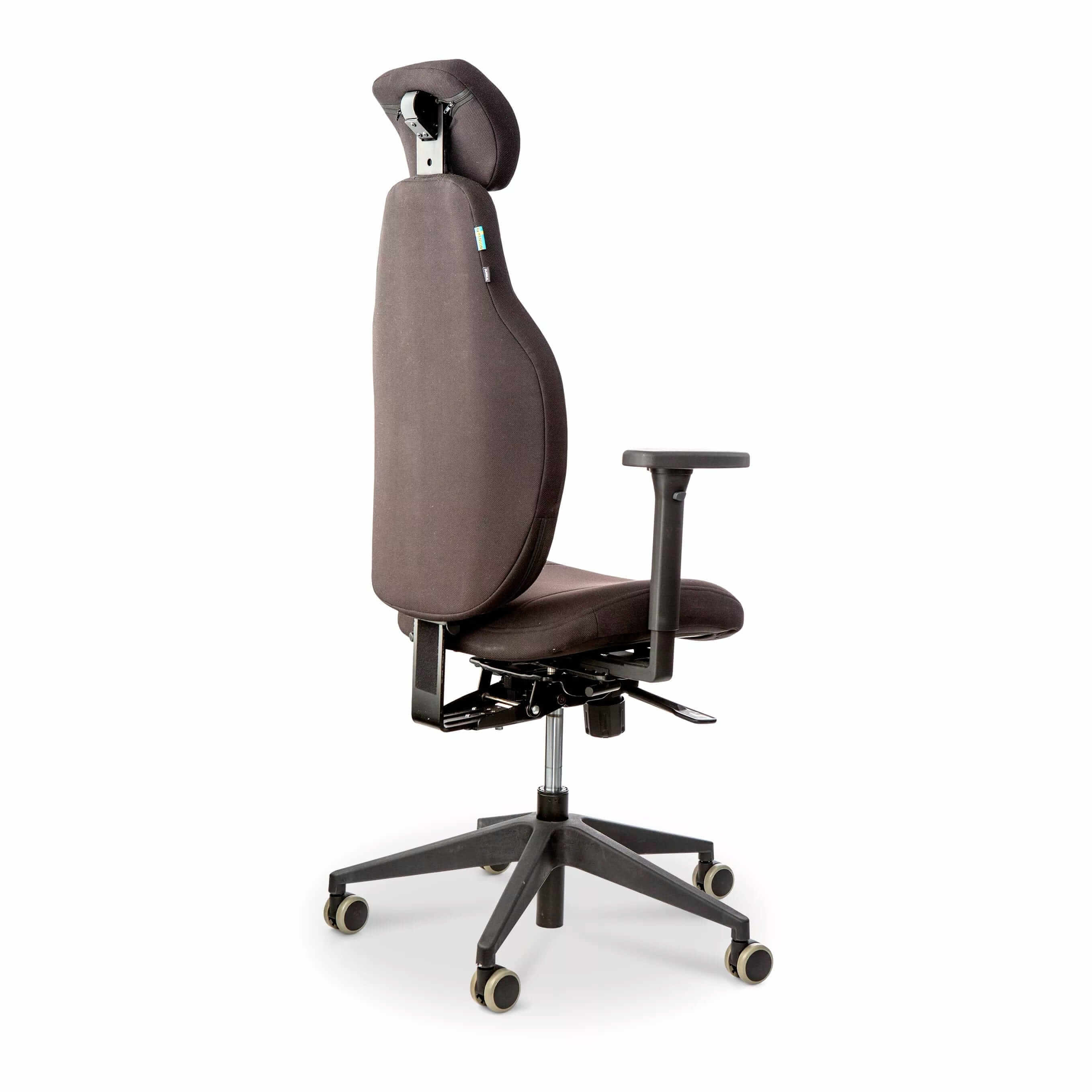 Ergonomic Anna Air office chair with air cell seat, side view, showcasing adjustable armrests and headrest, designed in Sweden.