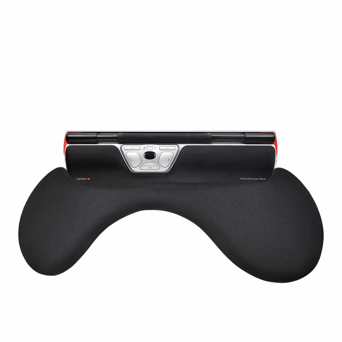 Ergonomic arm support for RollerMouse Red with durable fabric and metal base, designed to reduce neck and shoulder strain.