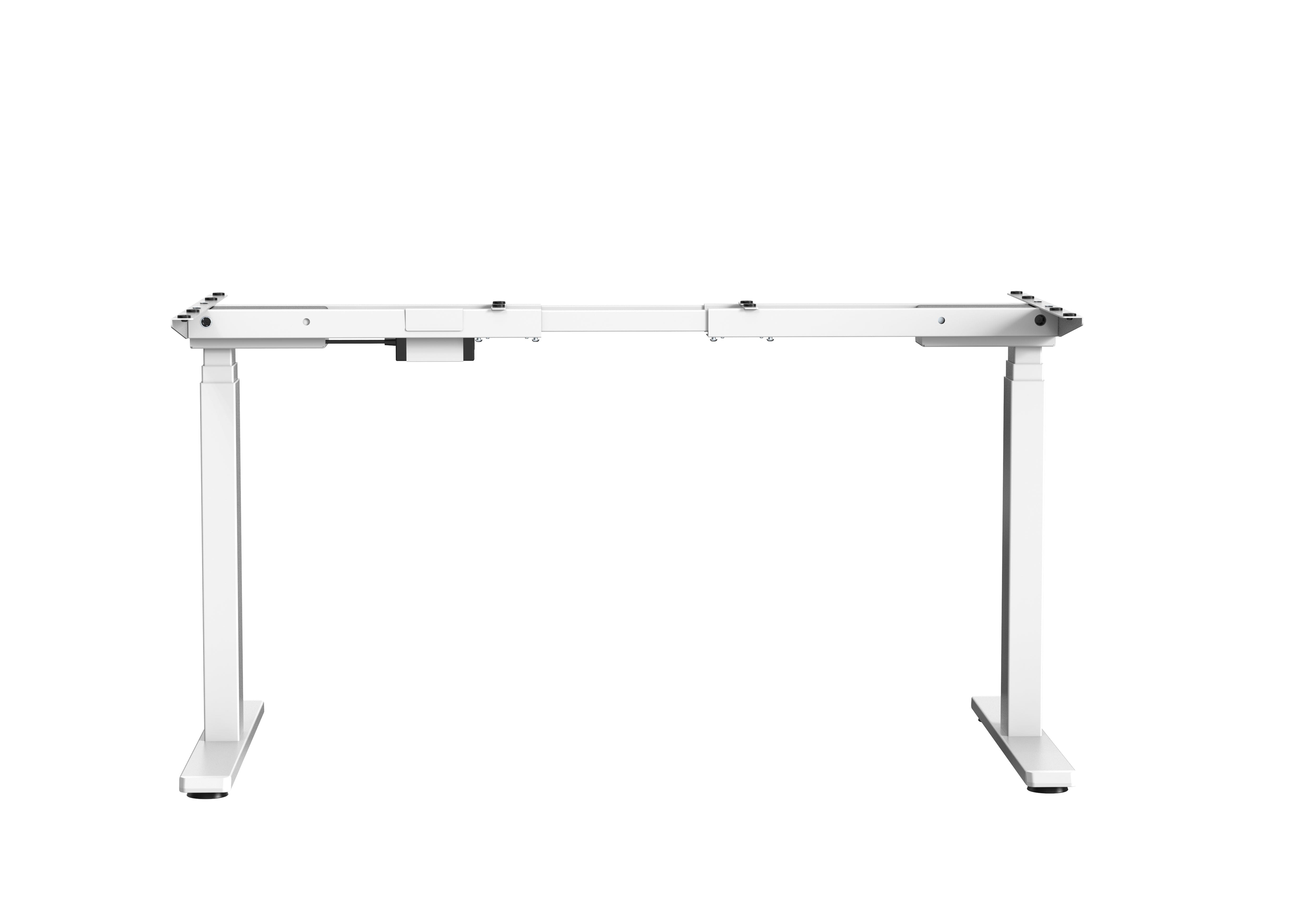 White GetUpDesk Duo electric frame with adjustable legs for ergonomic workstations.