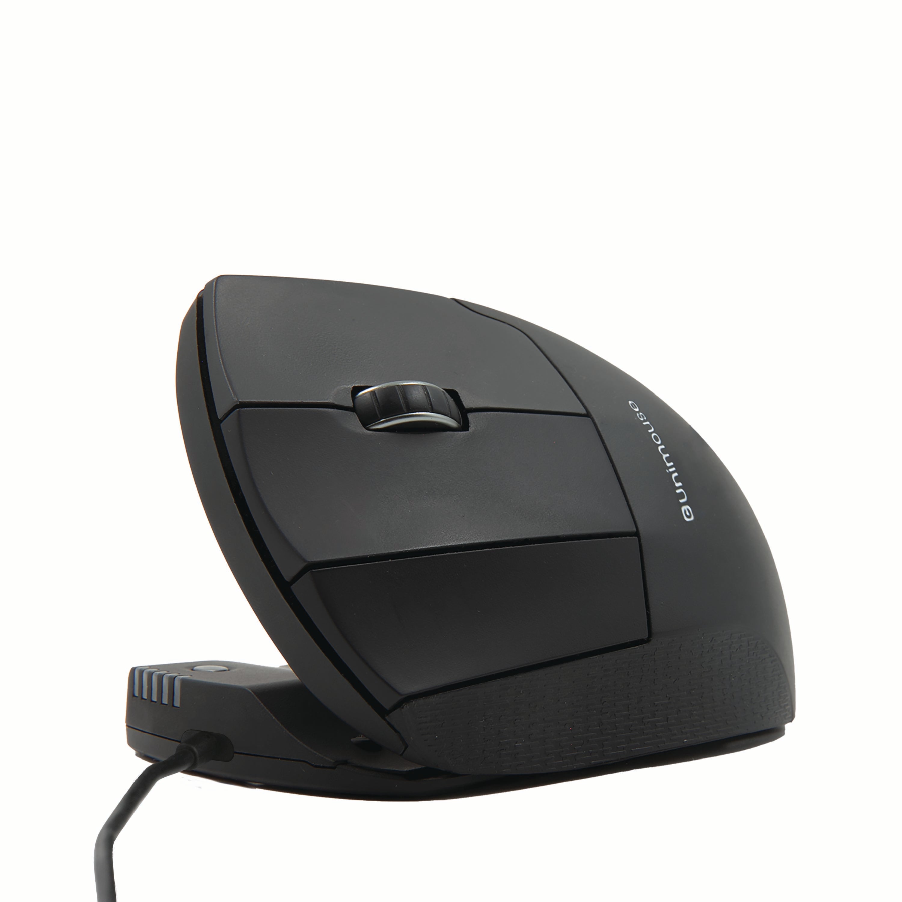 Ergonomic Unimouse left-handed wired mouse with adjustable angle and 6 programmable buttons for comfortable wrist support.