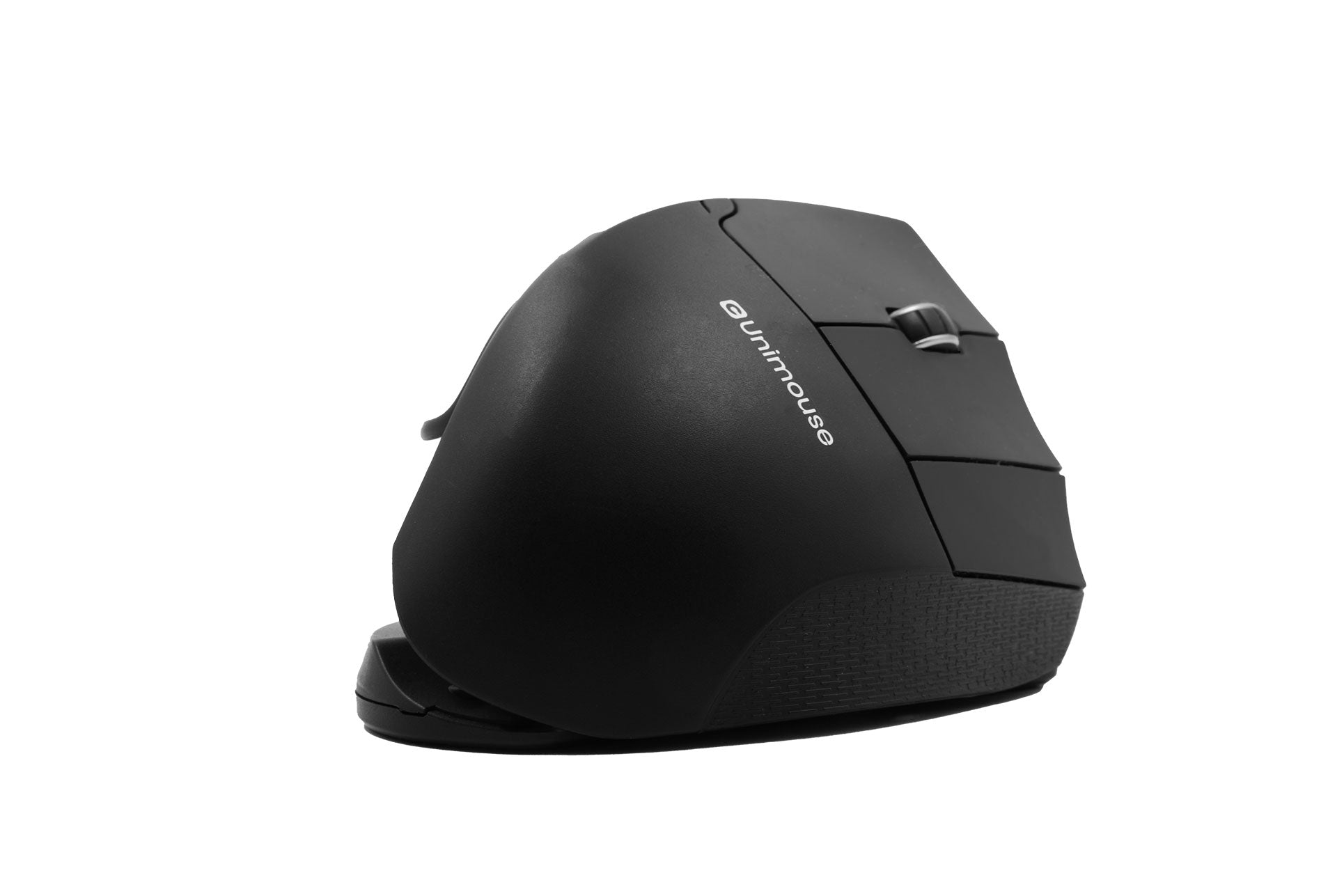 Ergonomic Unimouse wireless mouse with adjustable angle and 6 programmable buttons for comfort and reduced wrist strain.