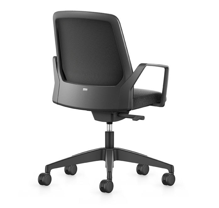 Interstuhl BUDDYis3 office chair with mesh back, ergonomic design, and adjustable height in black for optimal comfort and support.