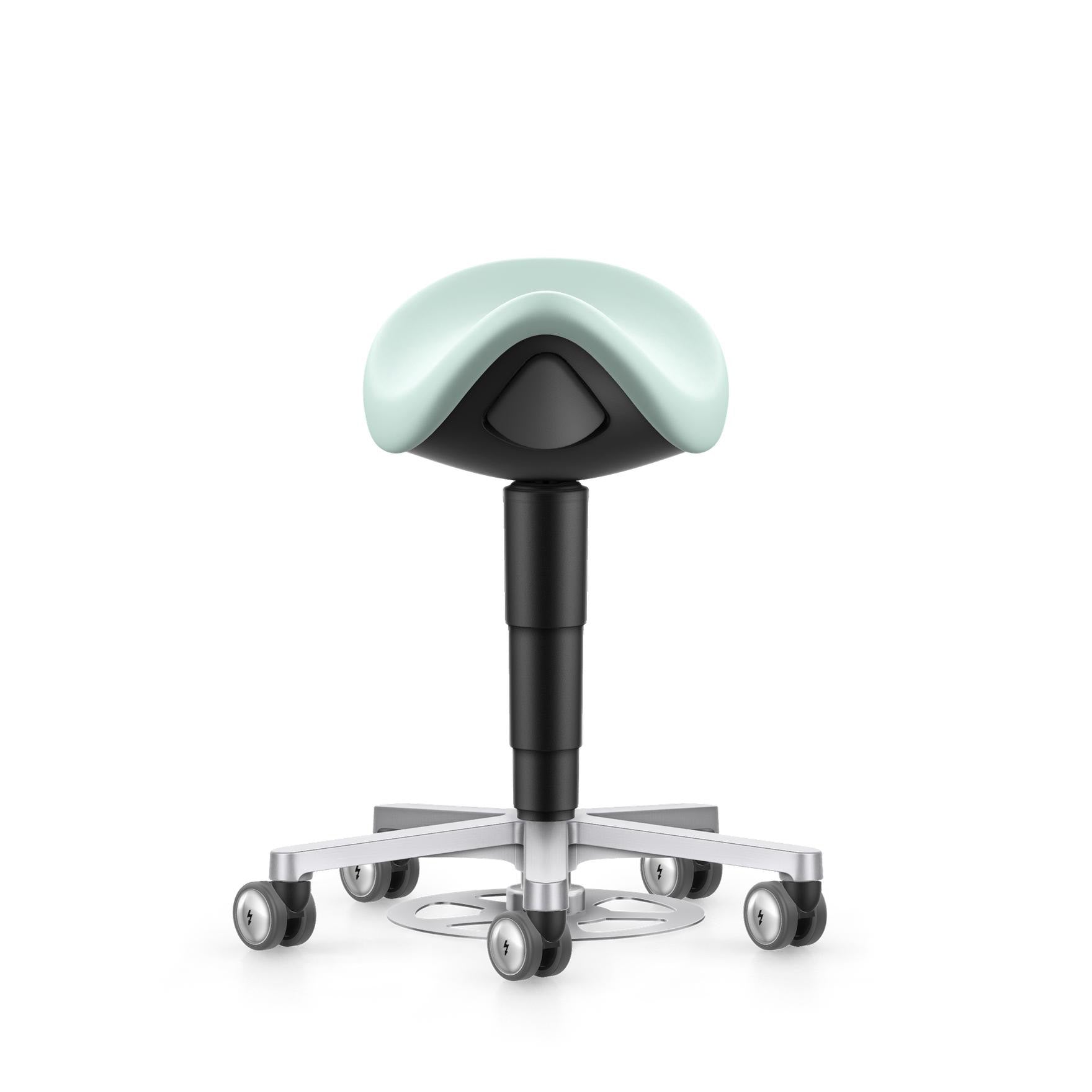 Stool laboratorium/medicinsk sadelstol – med fotreglage, mintgrönt konstläder
