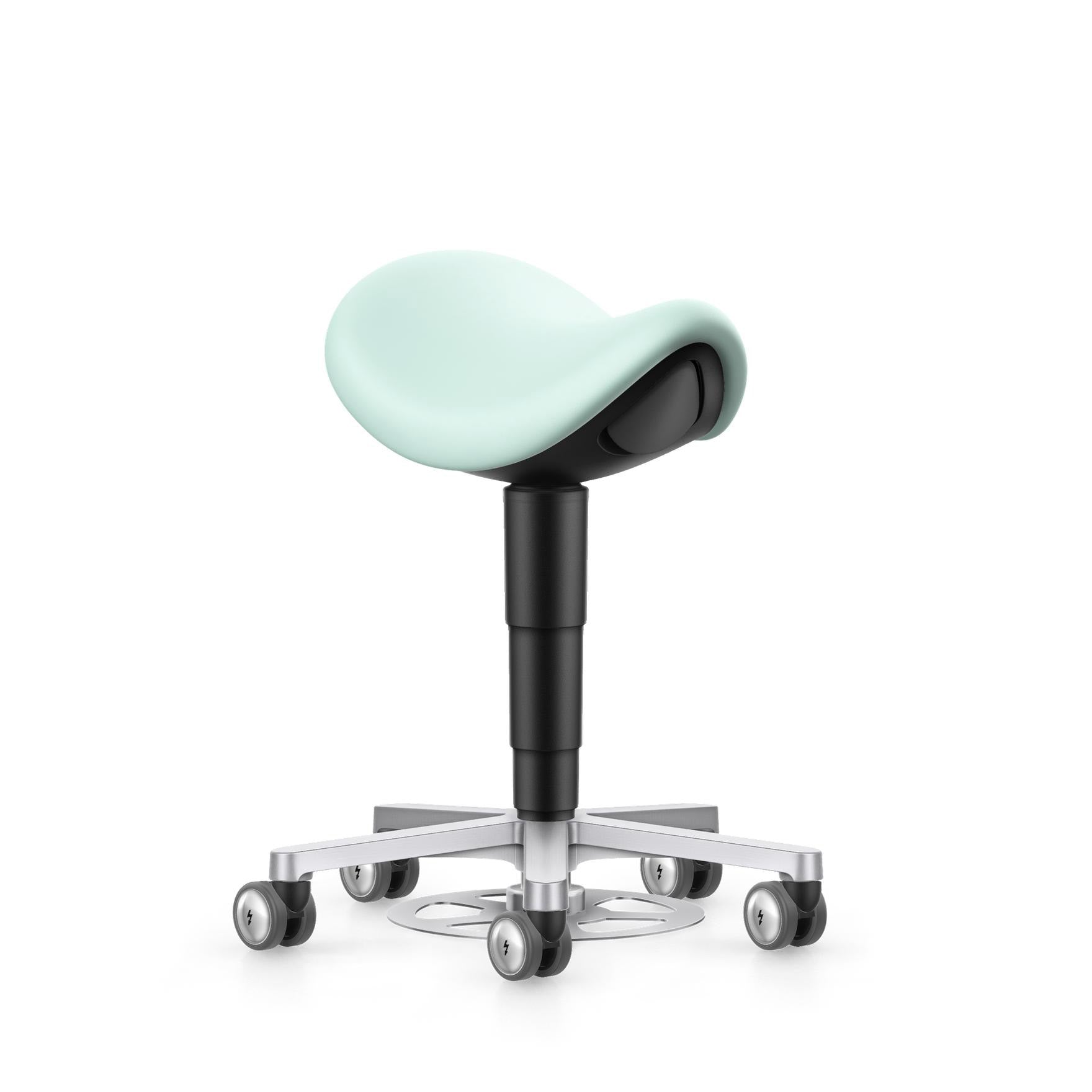 Stool laboratorium/medicinsk sadelstol – med fotreglage, mintgrönt konstläder