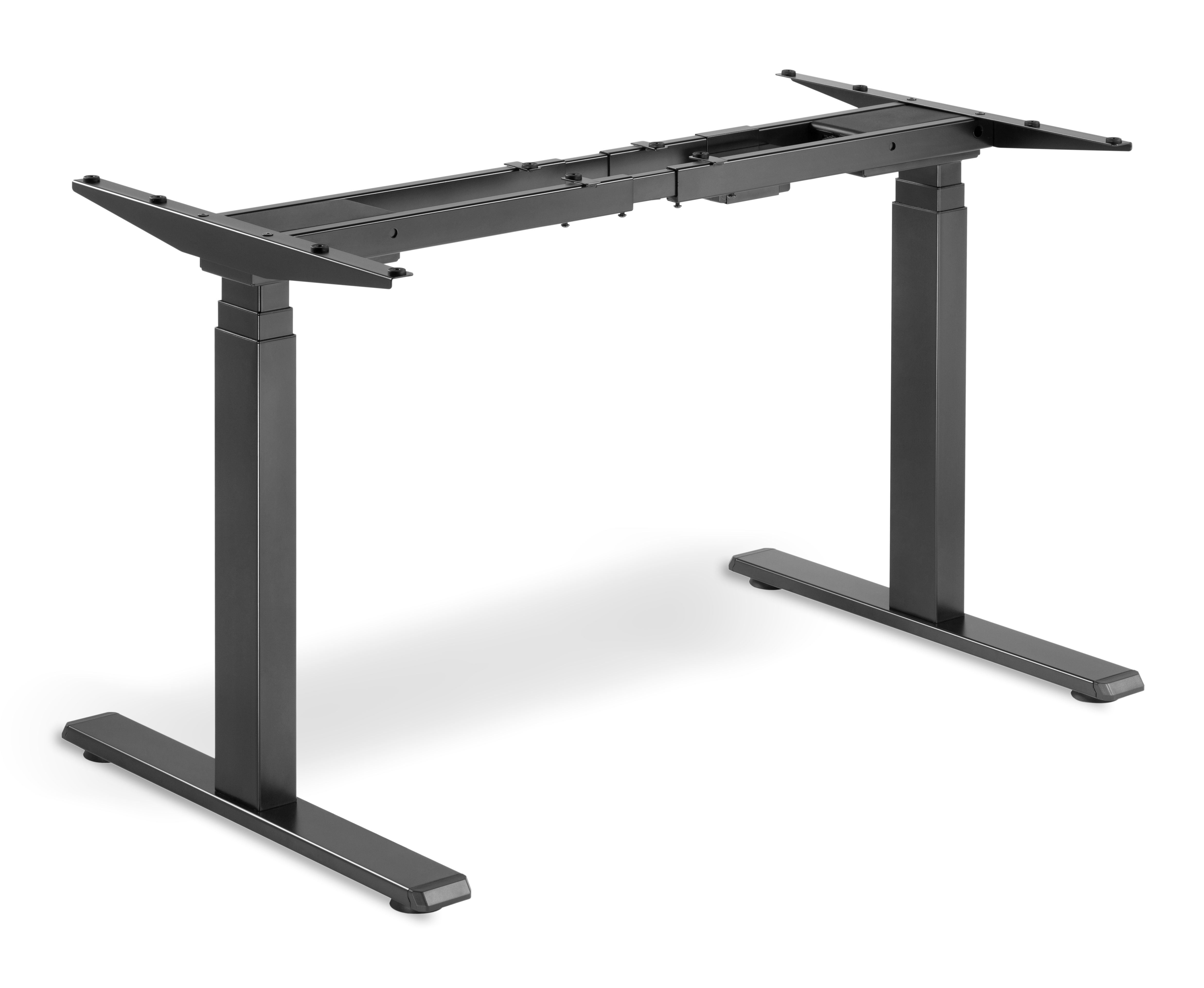 Black GetUpDesk Duo electric frame with adjustable legs for ergonomic workstations.