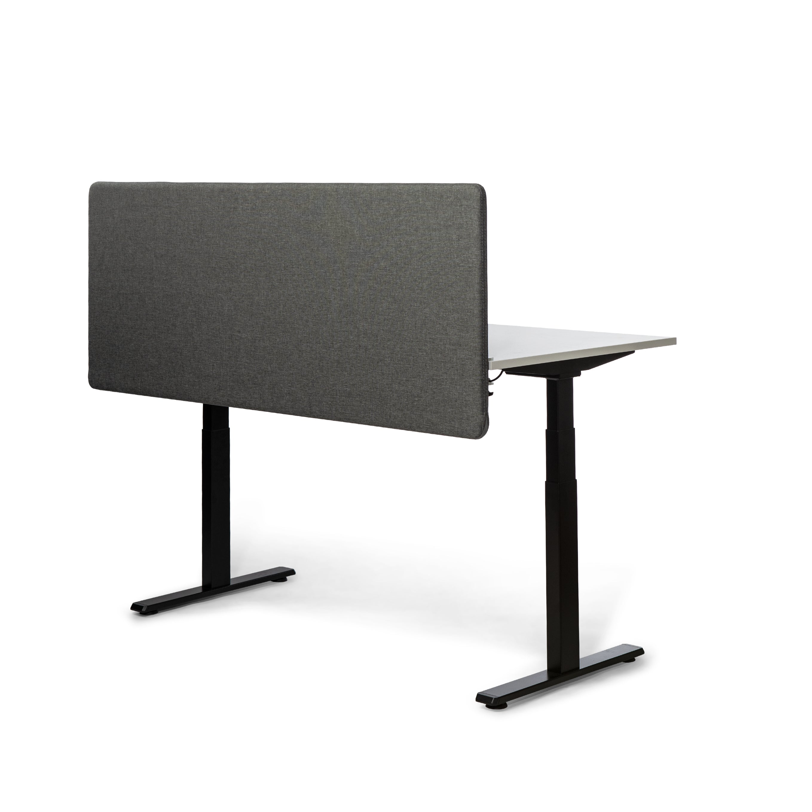 Grey soundproof desk screen 1200x800mm for privacy and sound insulation in office workspace, enhances focus and productivity.