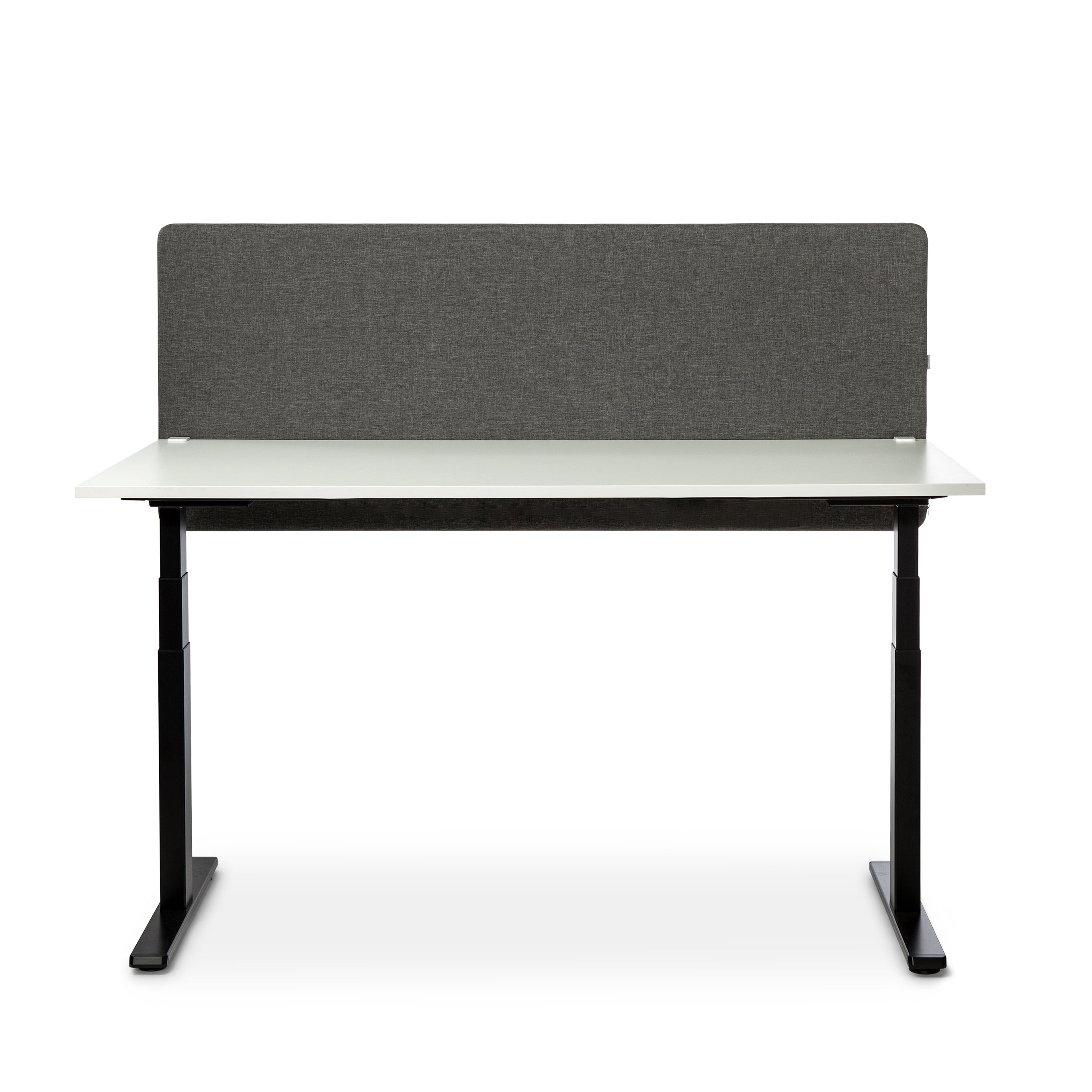 Grey soundproof desk screen 1600x650 mm for privacy and noise reduction in offices.