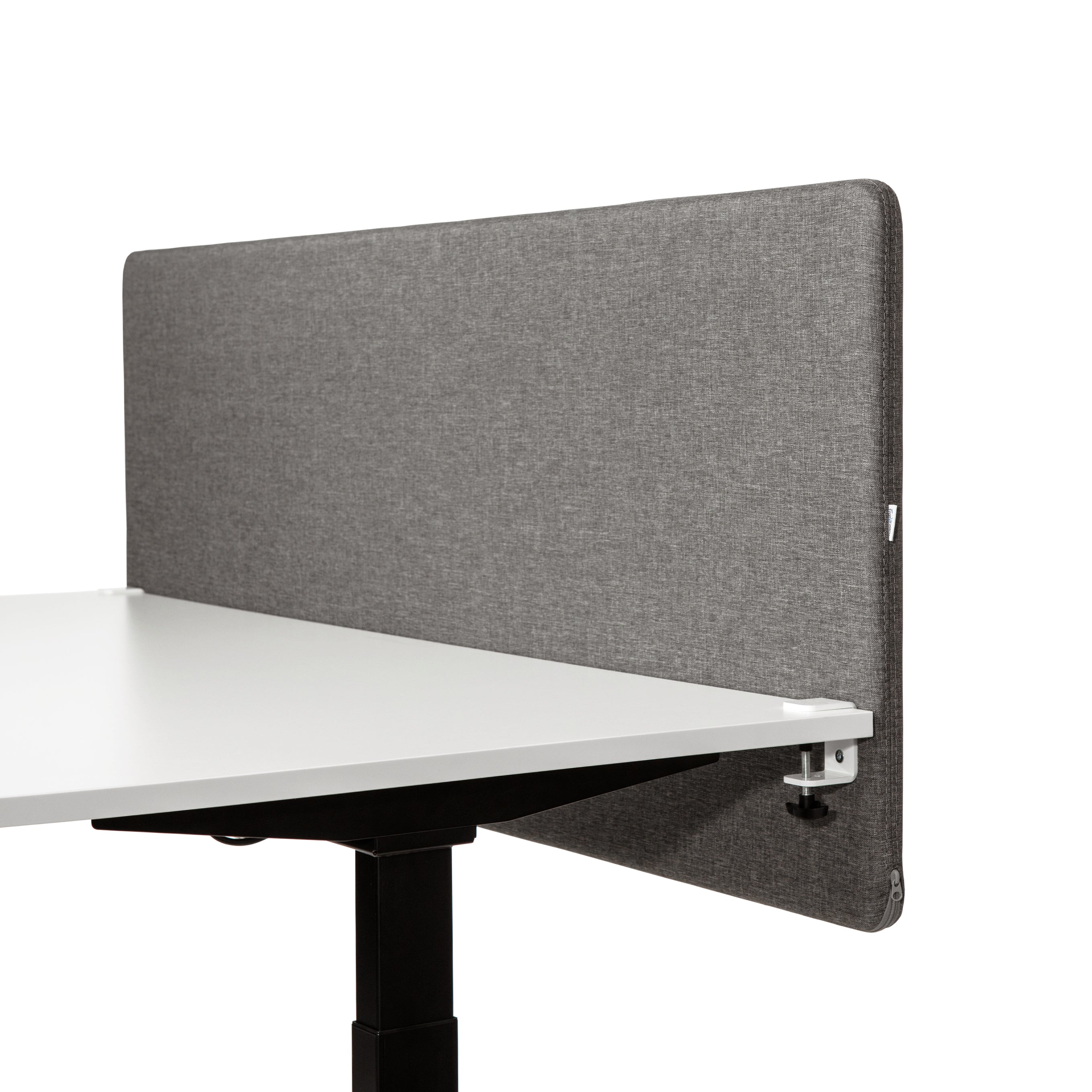 Grey soundproof desk screen 1600x800mm, Savio 09, enhancing workspace privacy and focus with stylish design.