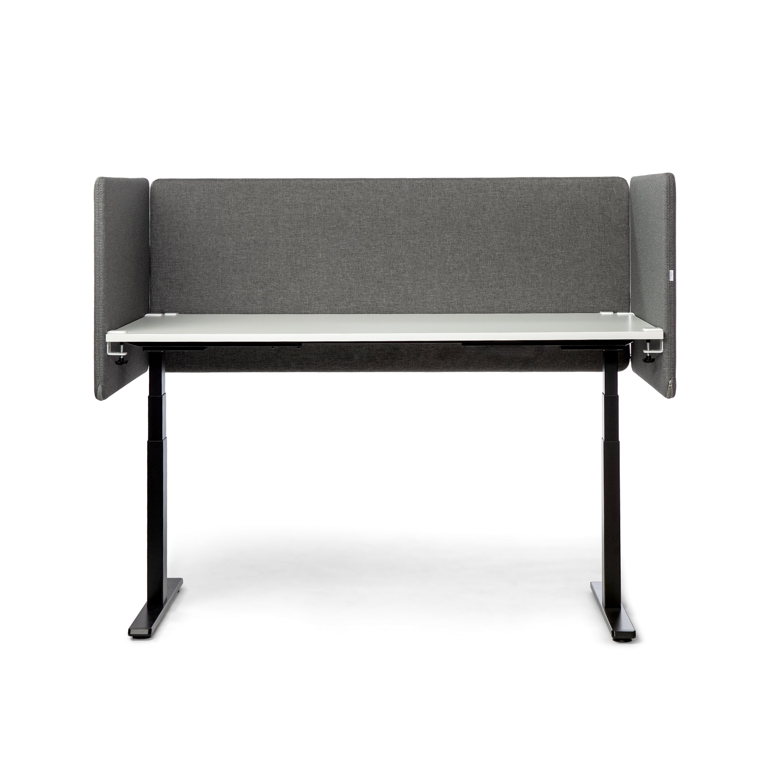 Grey soundproof desk screen 1600x800 mm for privacy and productivity in open office settings.