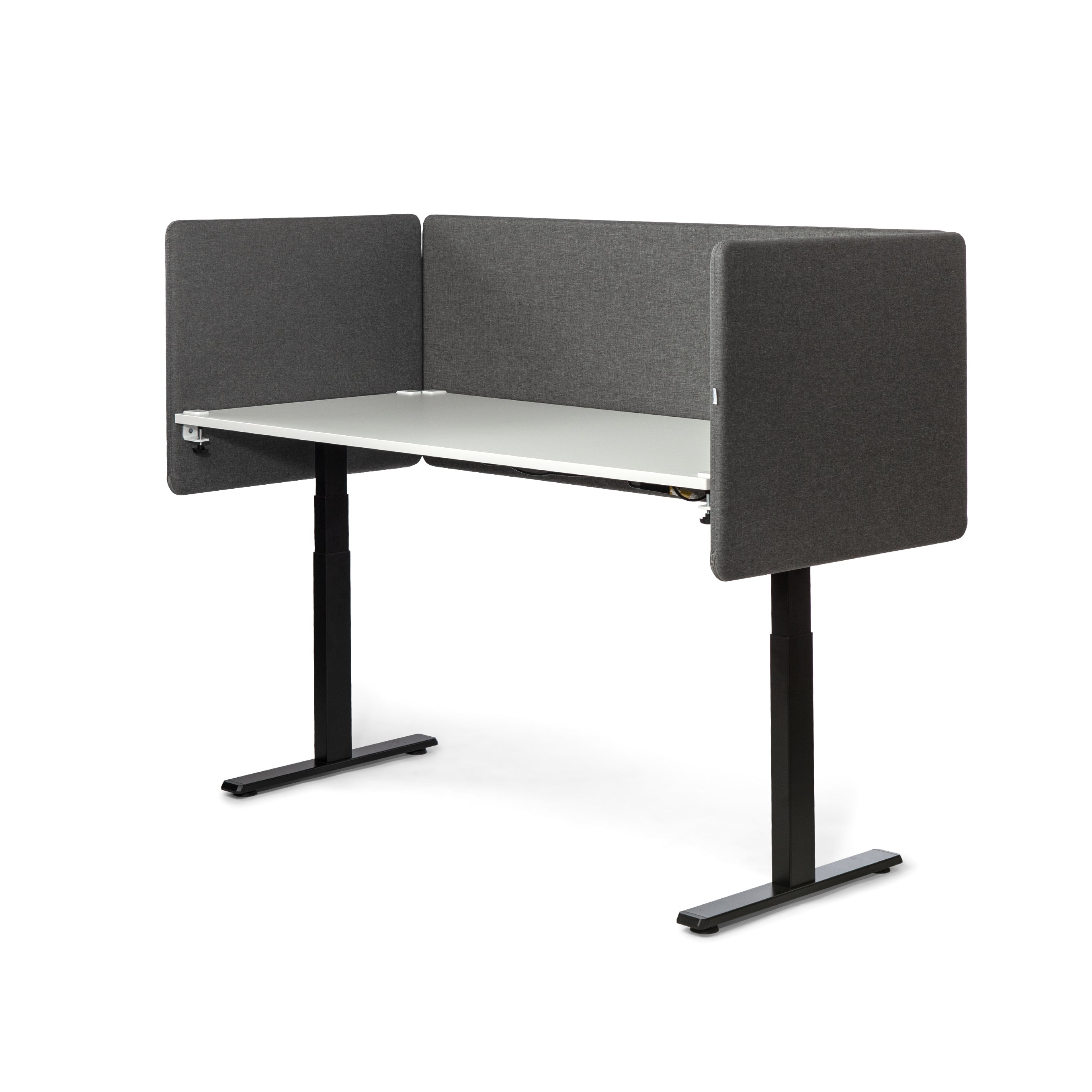 Grey soundproof desk screen 1800x650 mm, Savio 09, creating a calm and stylish workspace for enhanced privacy and productivity.