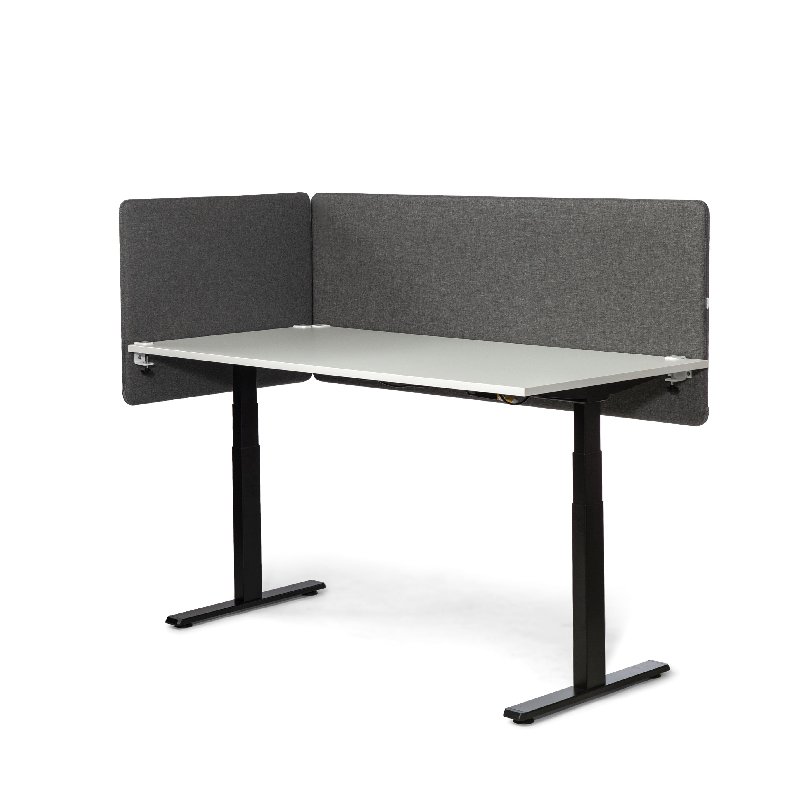 Grey soundproof desk screen 1600x650mm, Savio 09, enhancing workspace privacy and focus.