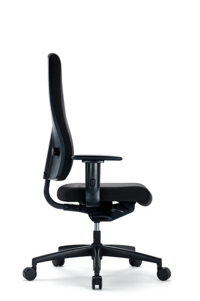 Black Mål 322G ergonomic office chair with adjustable features, side view.