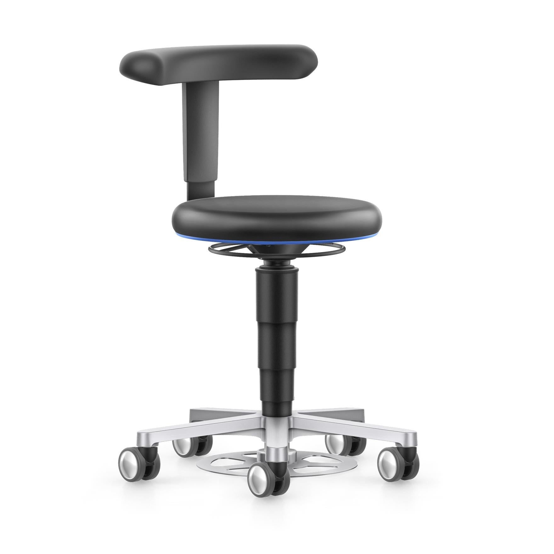Stool työjakkara, keinonahka, jalkasäädin - säädettävä selkätuki