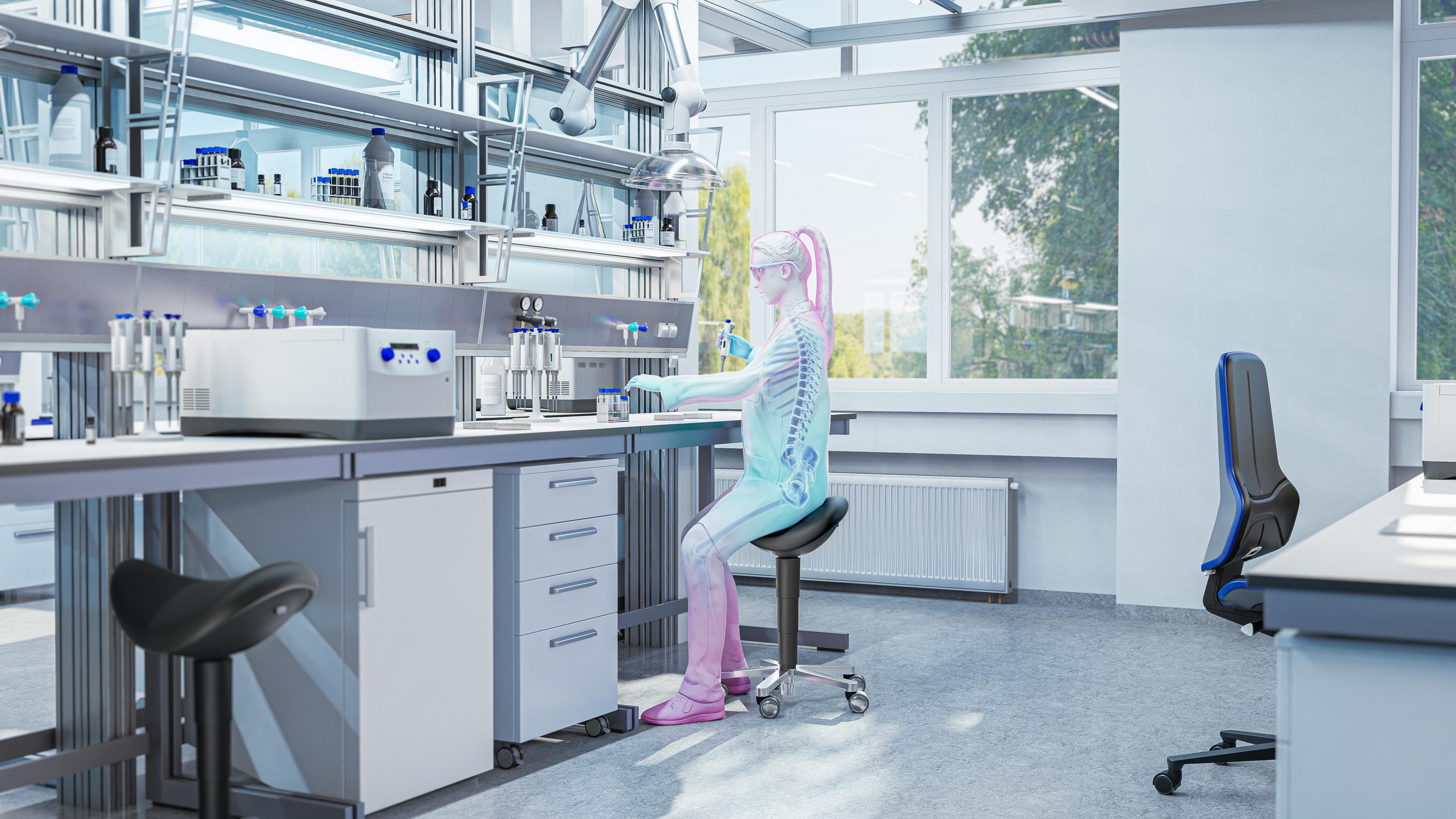 Stool Cleanroom sadelstol - fotpedal, svart konstläder