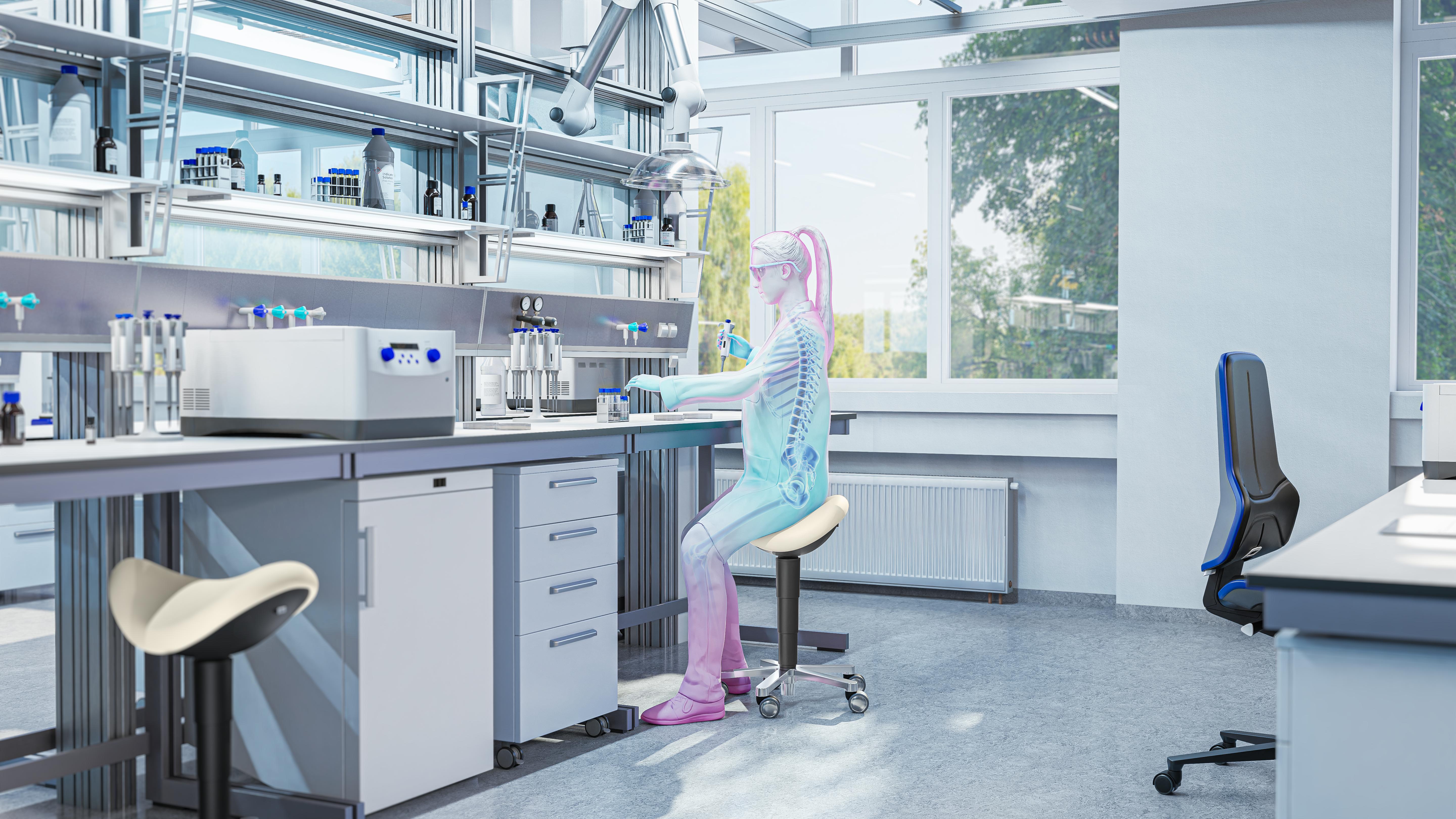 Stool Cleanroom sadelstol - fotpedal, svart konstläder