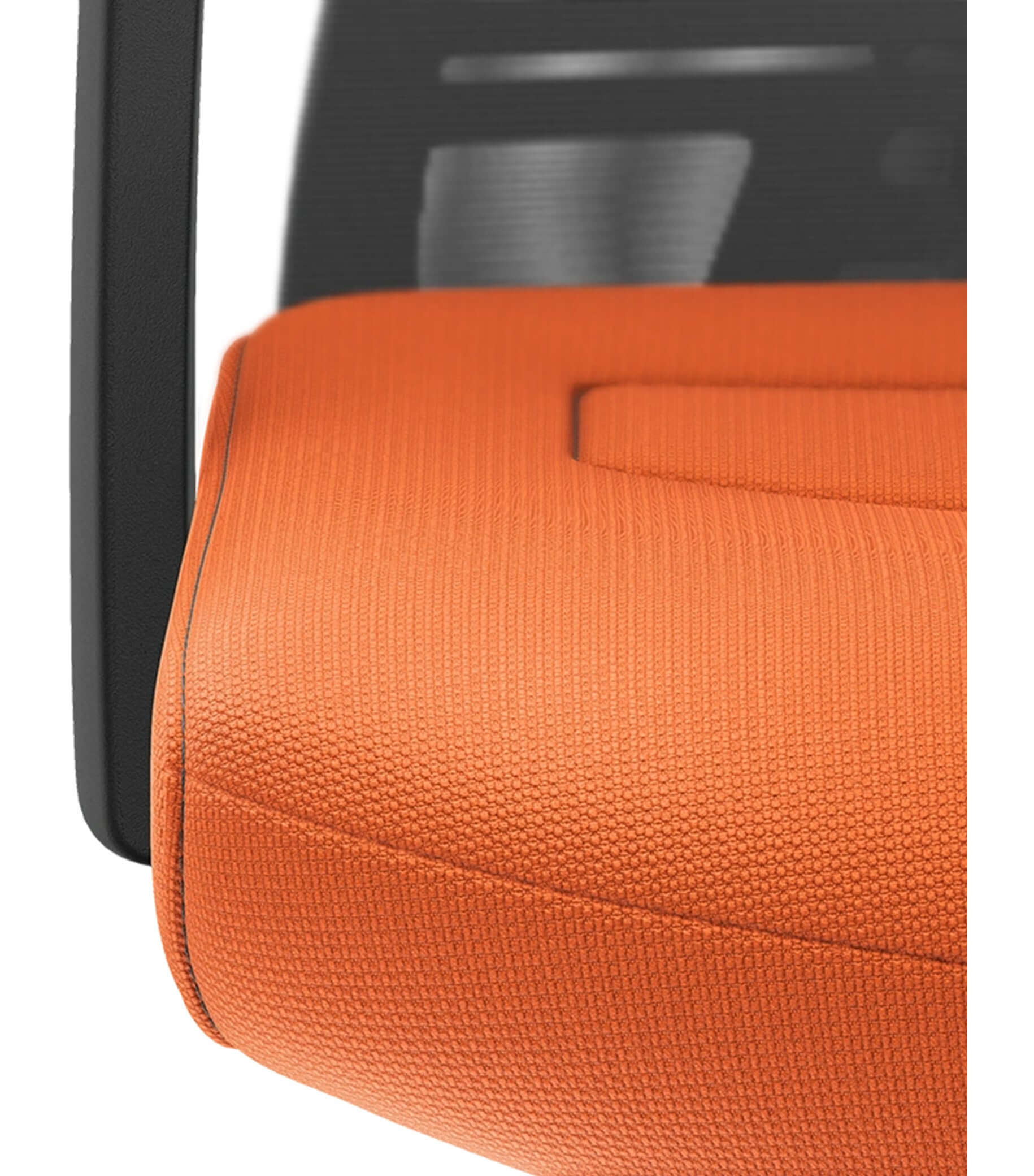 Close-up of PURE ACTIVE chair seat with orange cushion and anthracite mesh back, showcasing ergonomic Smart-Spring technology.