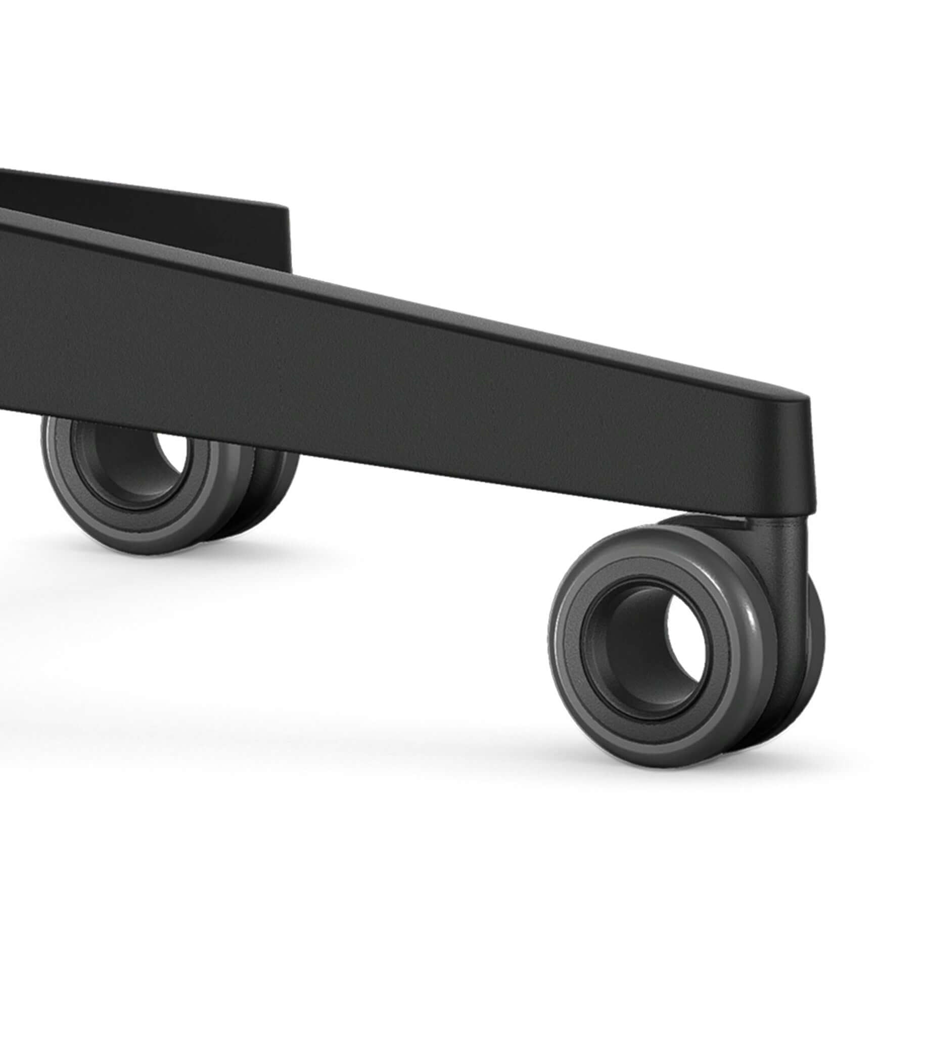 Modern office chair caster wheels on sleek black base for smooth movement and ergonomic design.